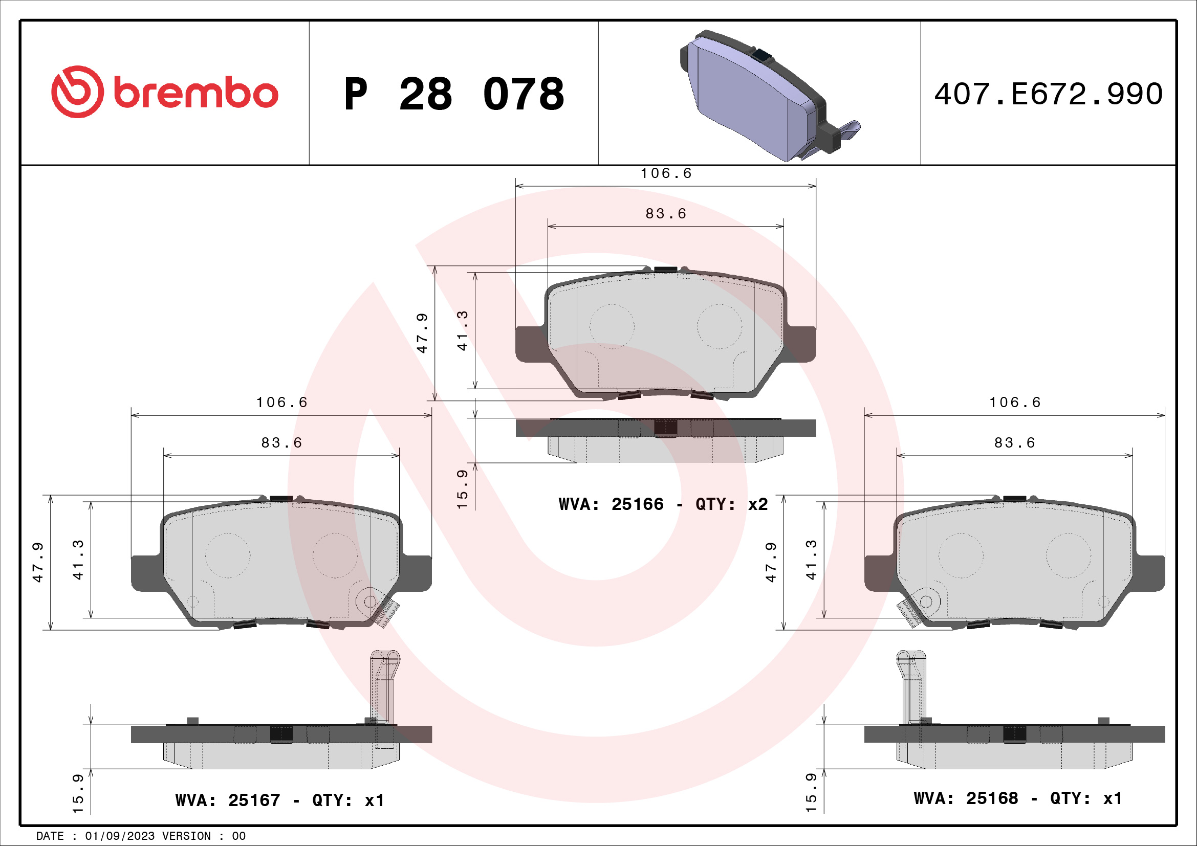 set placute frana,frana disc P 28 078 BREMBO