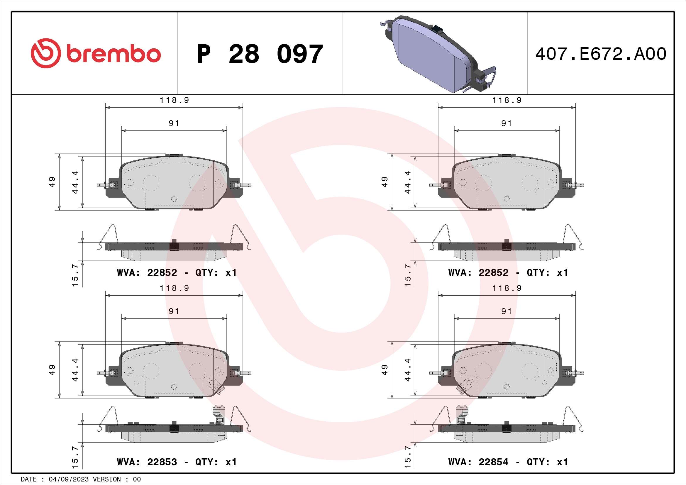 set placute frana,frana disc P 28 097 BREMBO