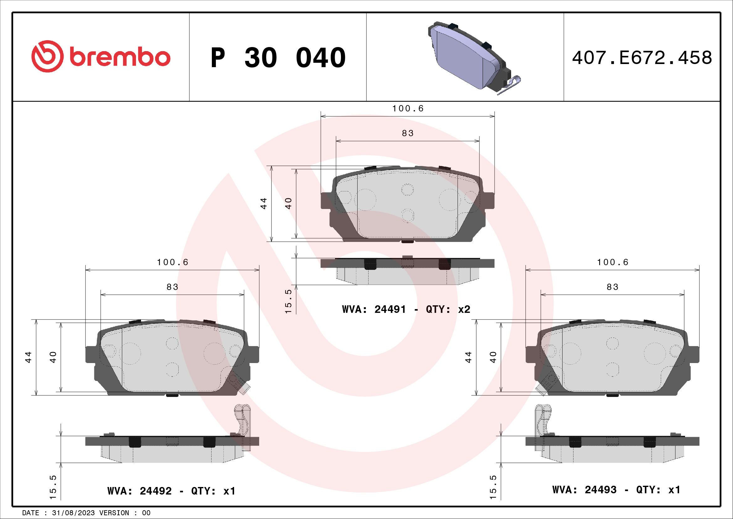 set placute frana,frana disc P 30 040 BREMBO