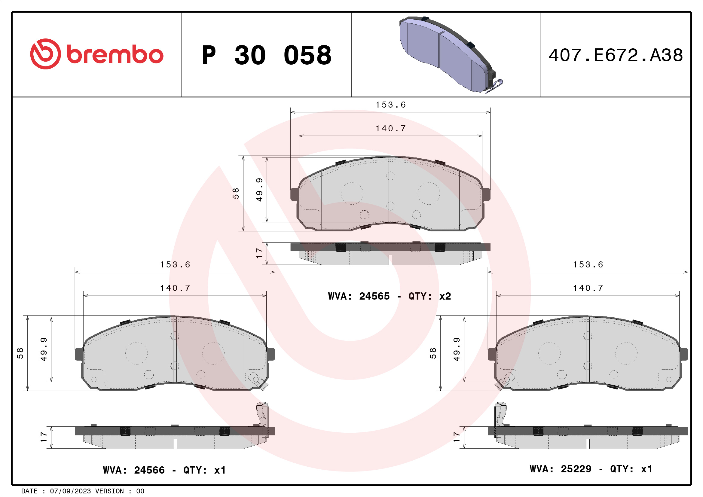 set placute frana,frana disc P 30 058 BREMBO
