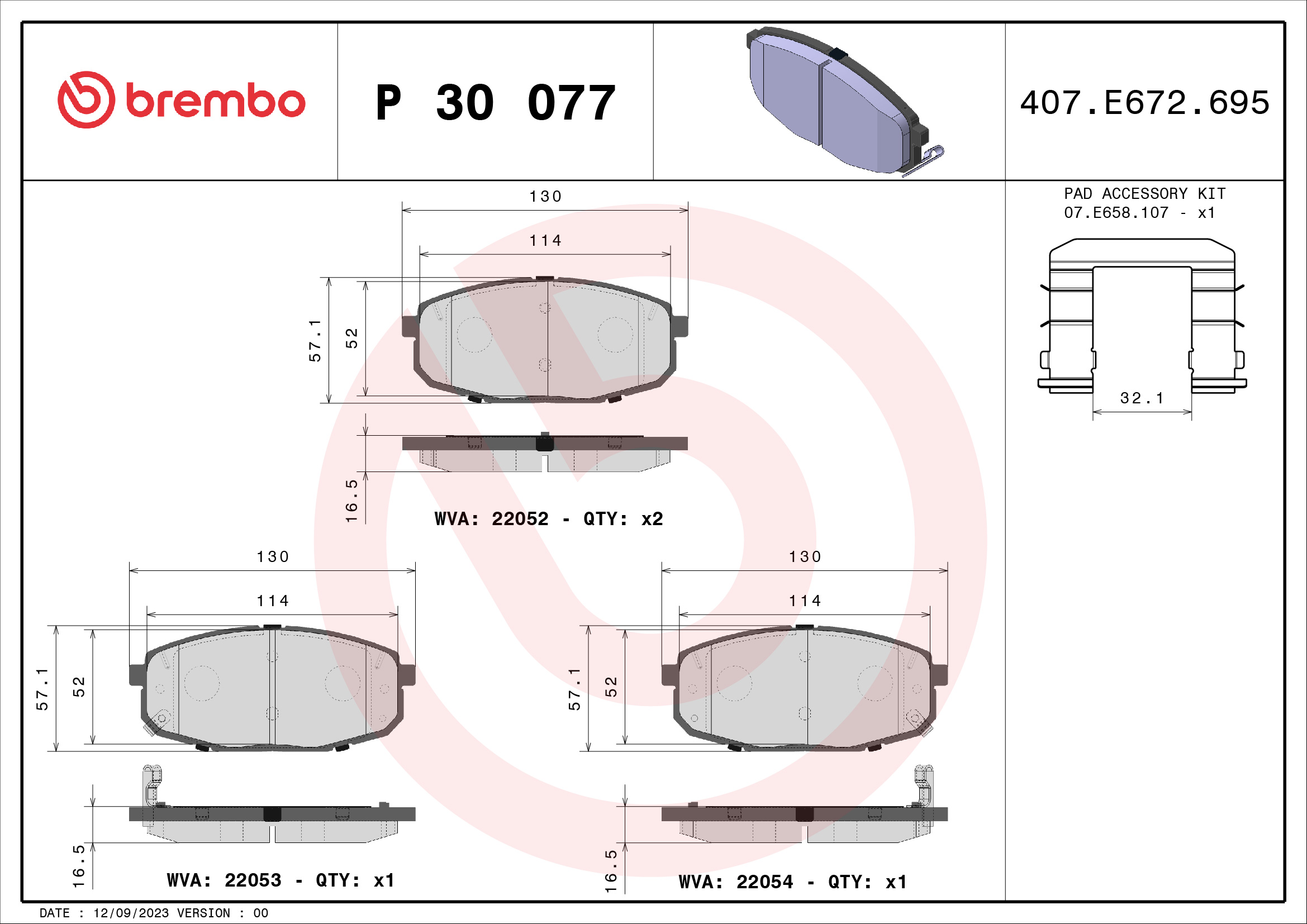 set placute frana,frana disc P 30 077 BREMBO