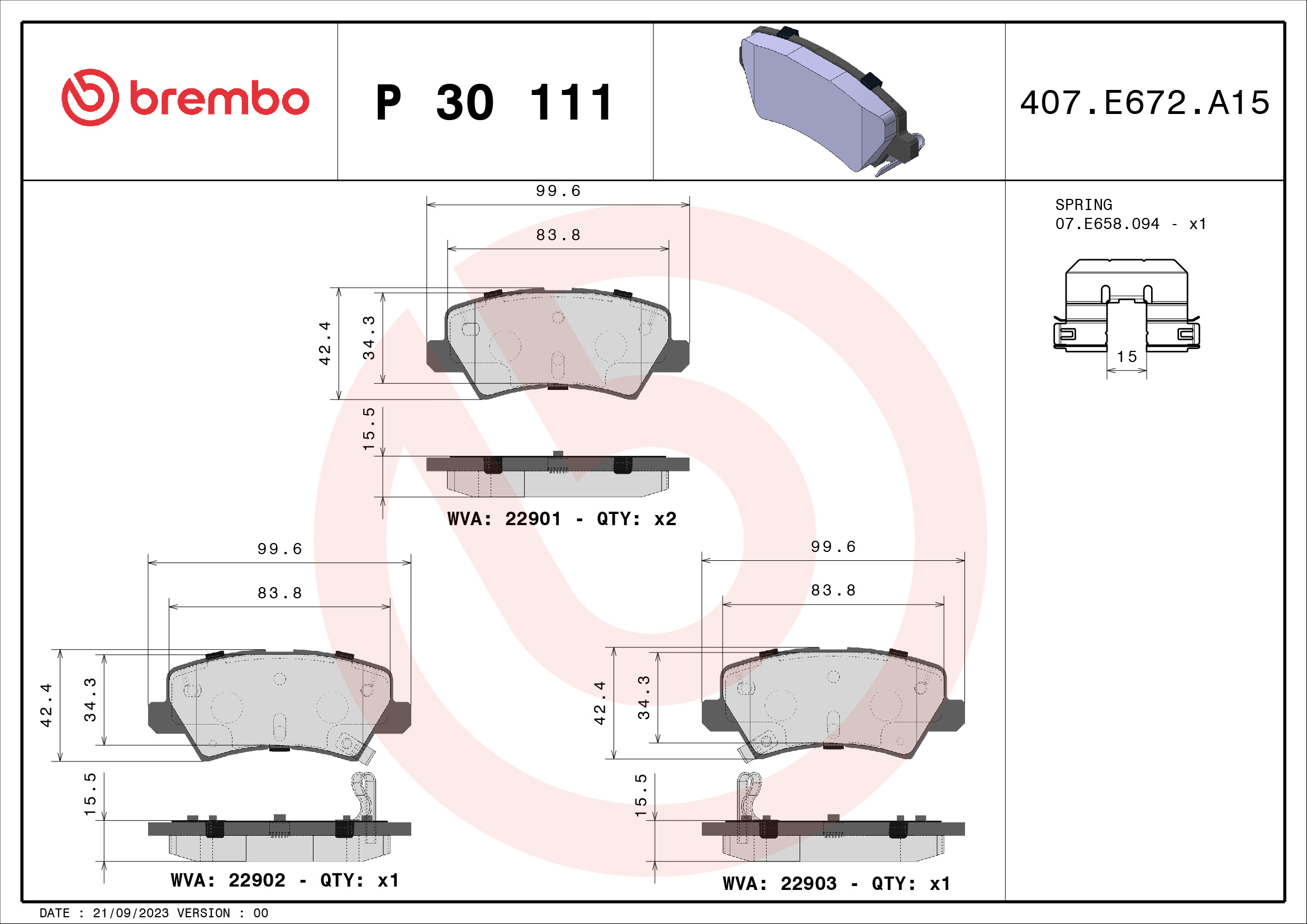 set placute frana,frana disc P 30 111 BREMBO