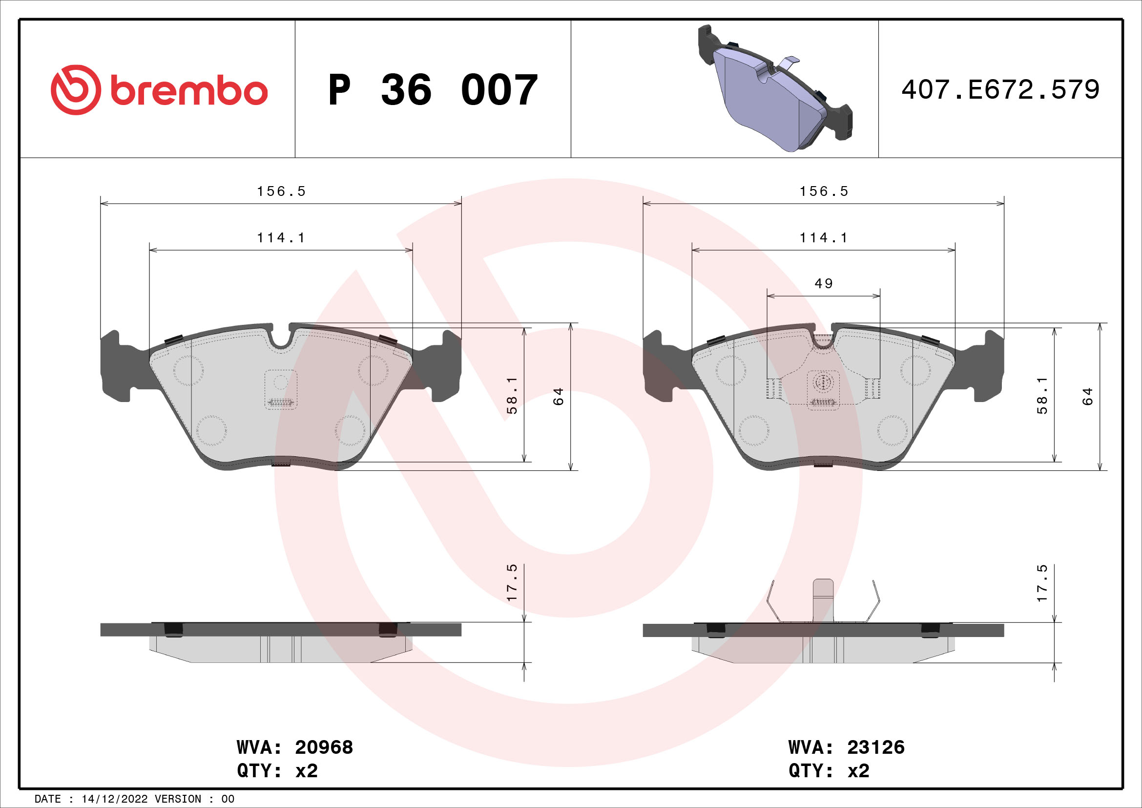 set placute frana,frana disc P 36 007 BREMBO