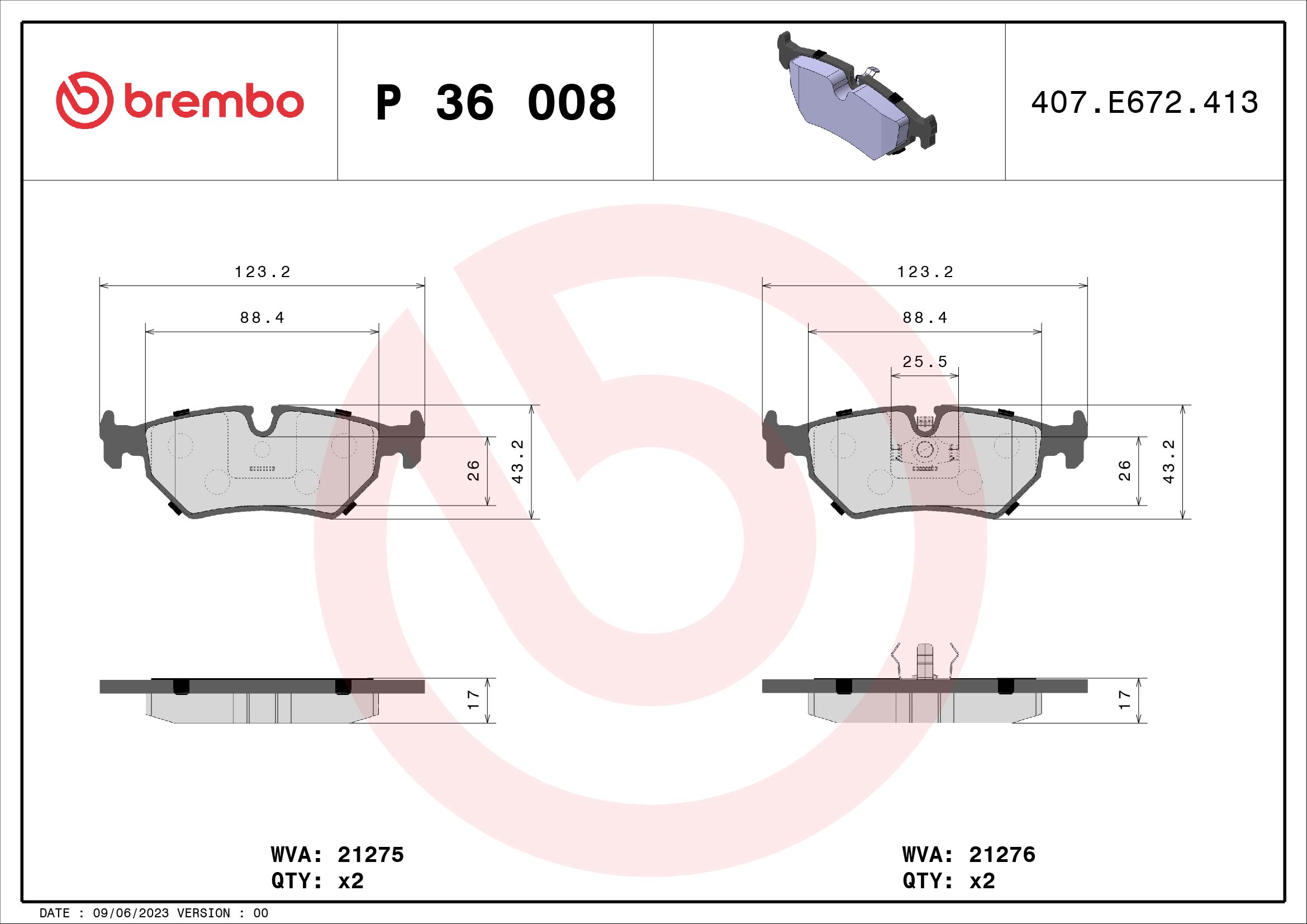 set placute frana,frana disc P 36 008 BREMBO