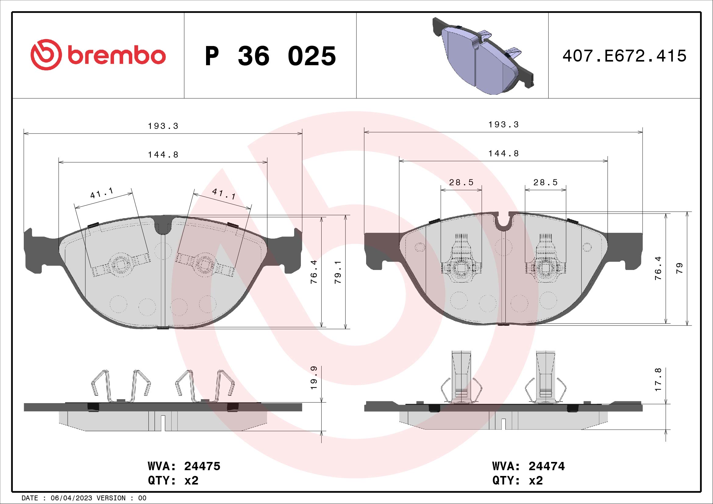 Set placute frana,frana disc P 36 025 BREMBO