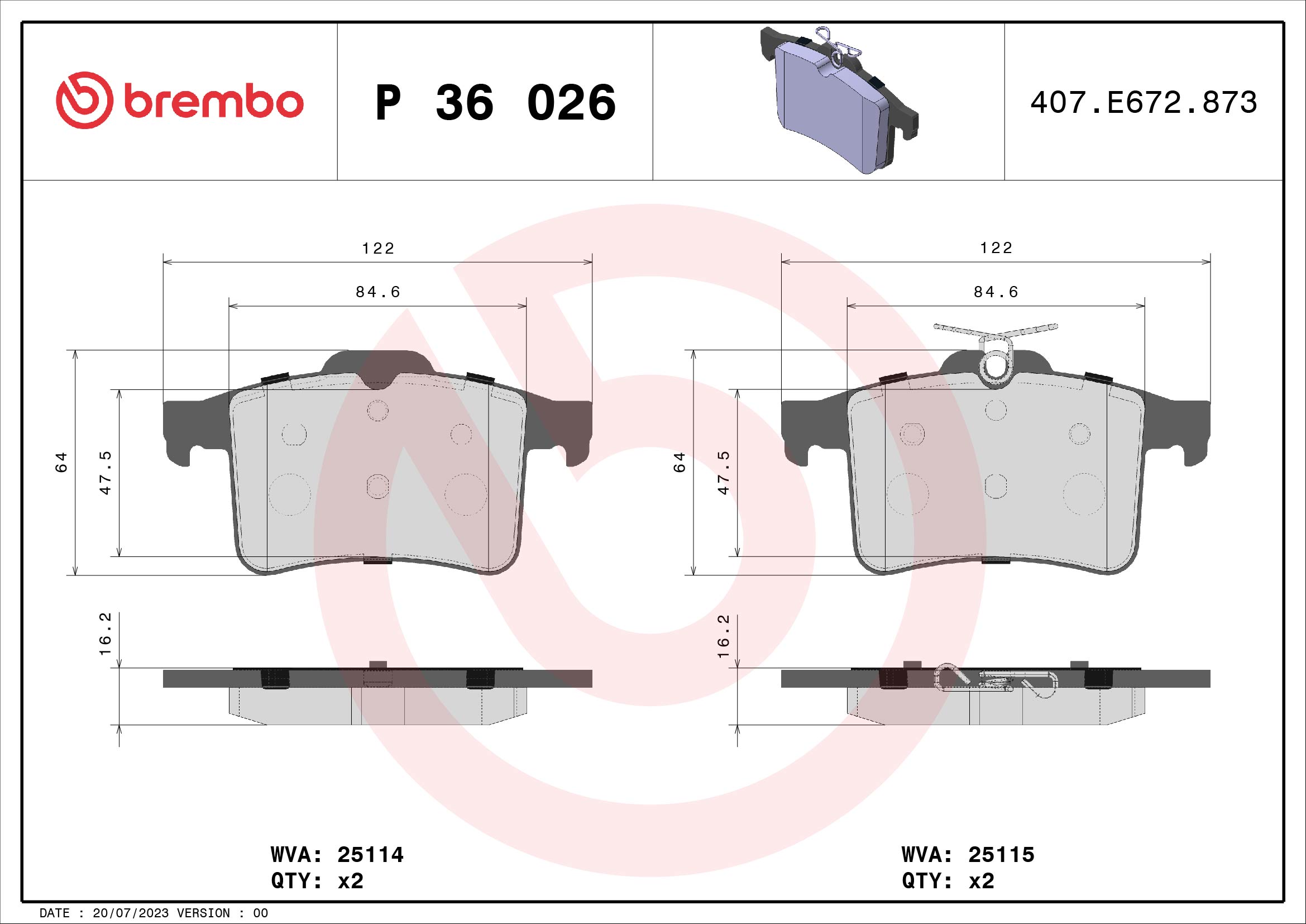 set placute frana,frana disc P 36 026 BREMBO