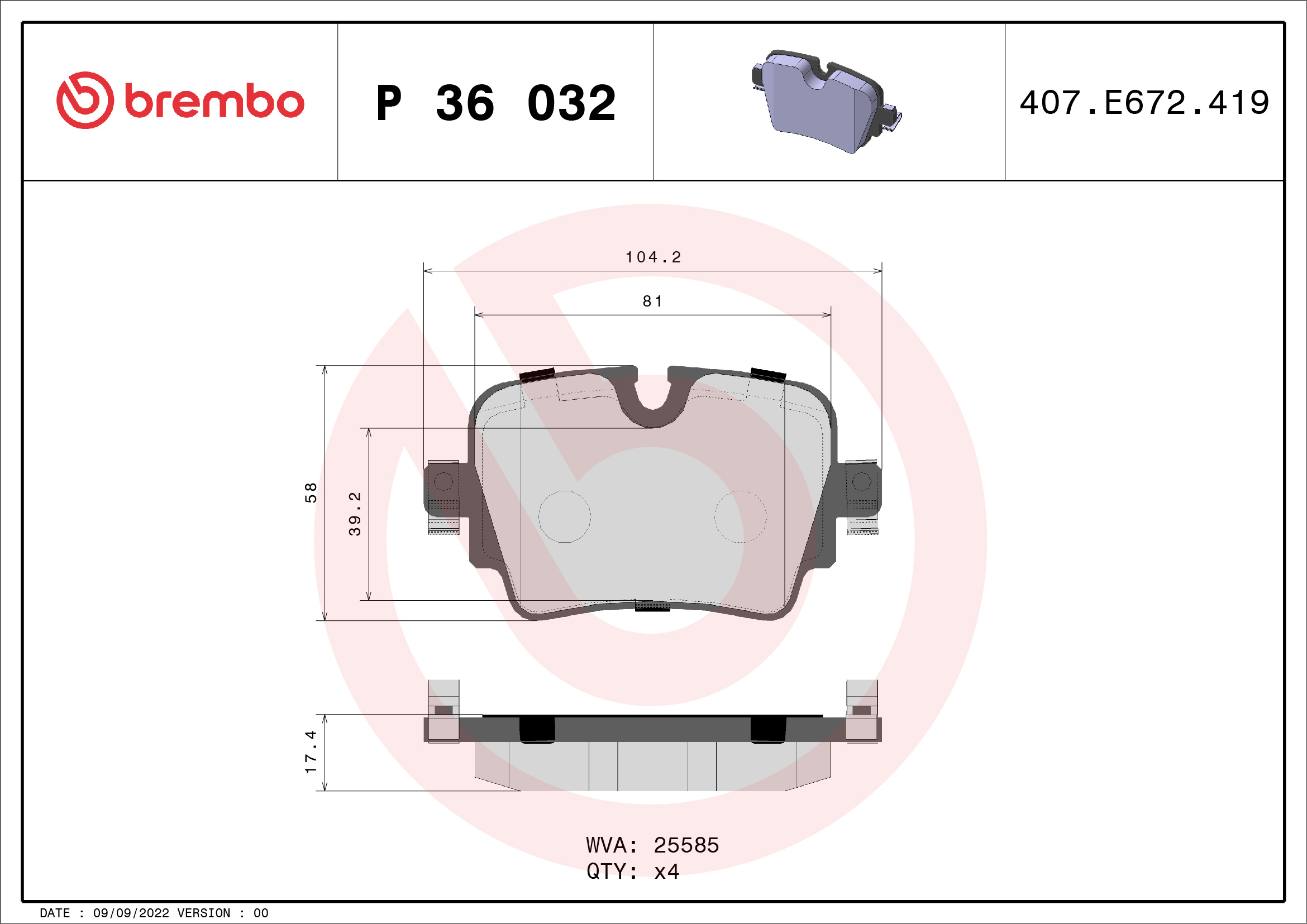 set placute frana,frana disc P 36 032 BREMBO