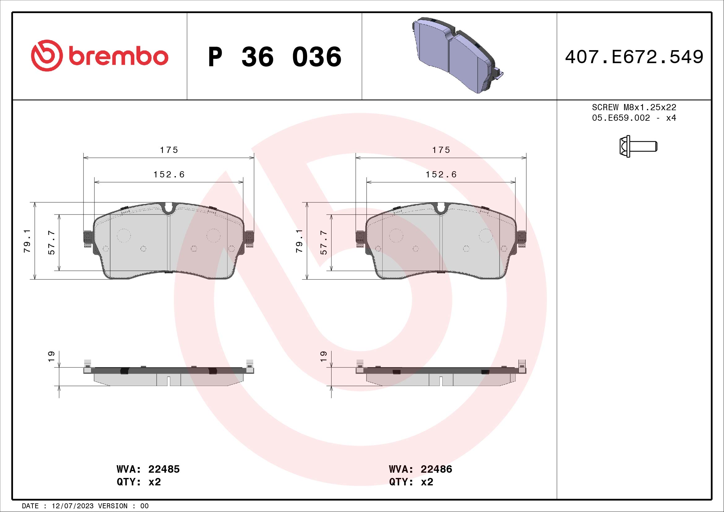 set placute frana,frana disc P 36 036 BREMBO