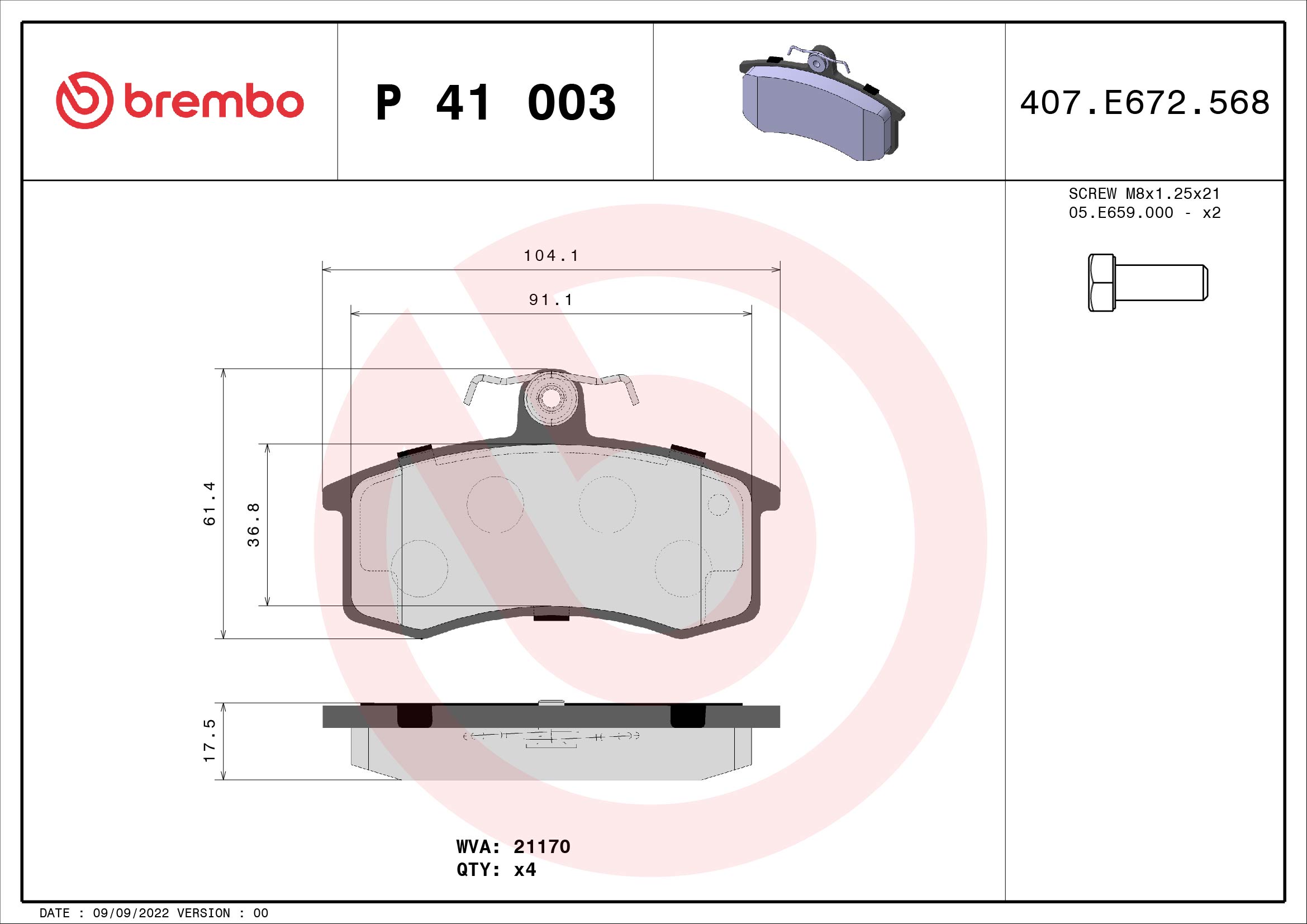 set placute frana,frana disc P 41 003 BREMBO