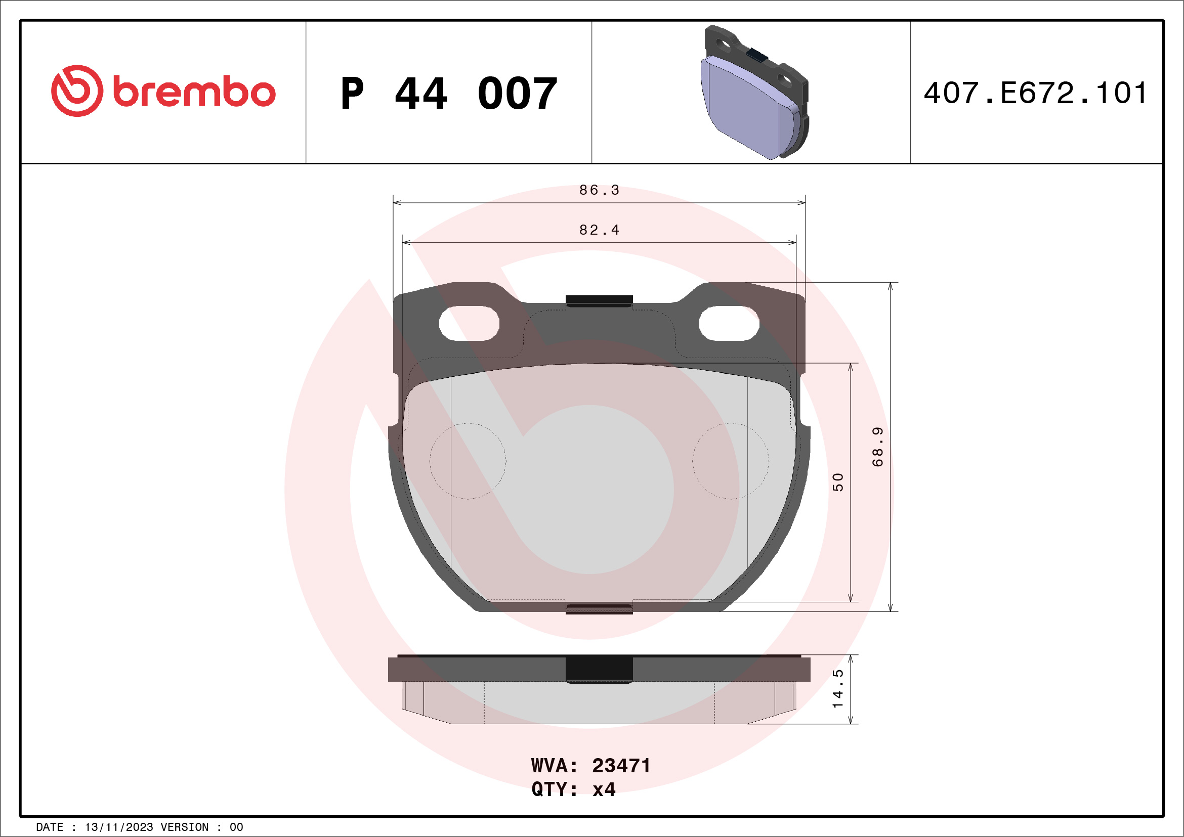 set placute frana,frana disc P 44 007 BREMBO
