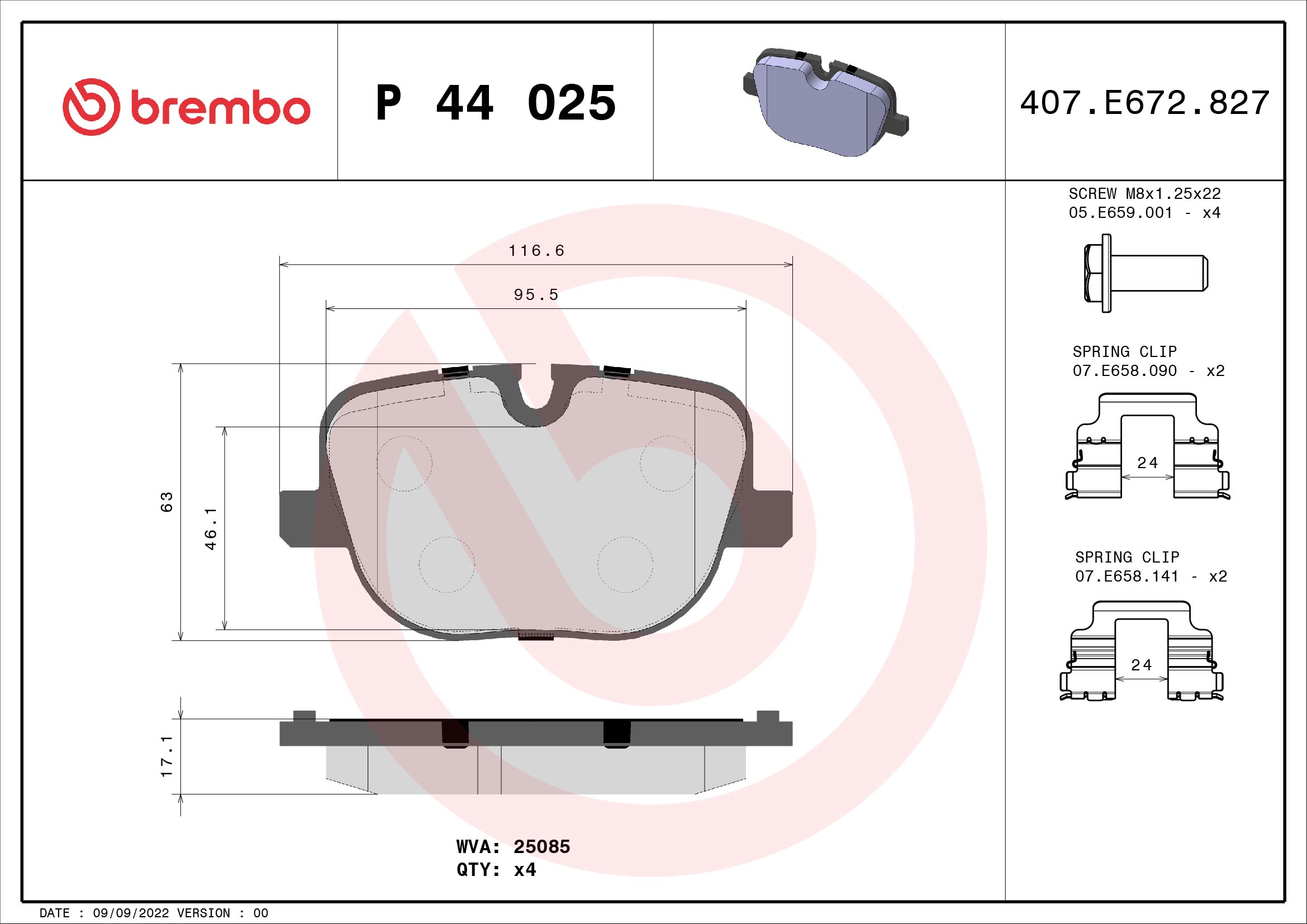set placute frana,frana disc P 44 025 BREMBO