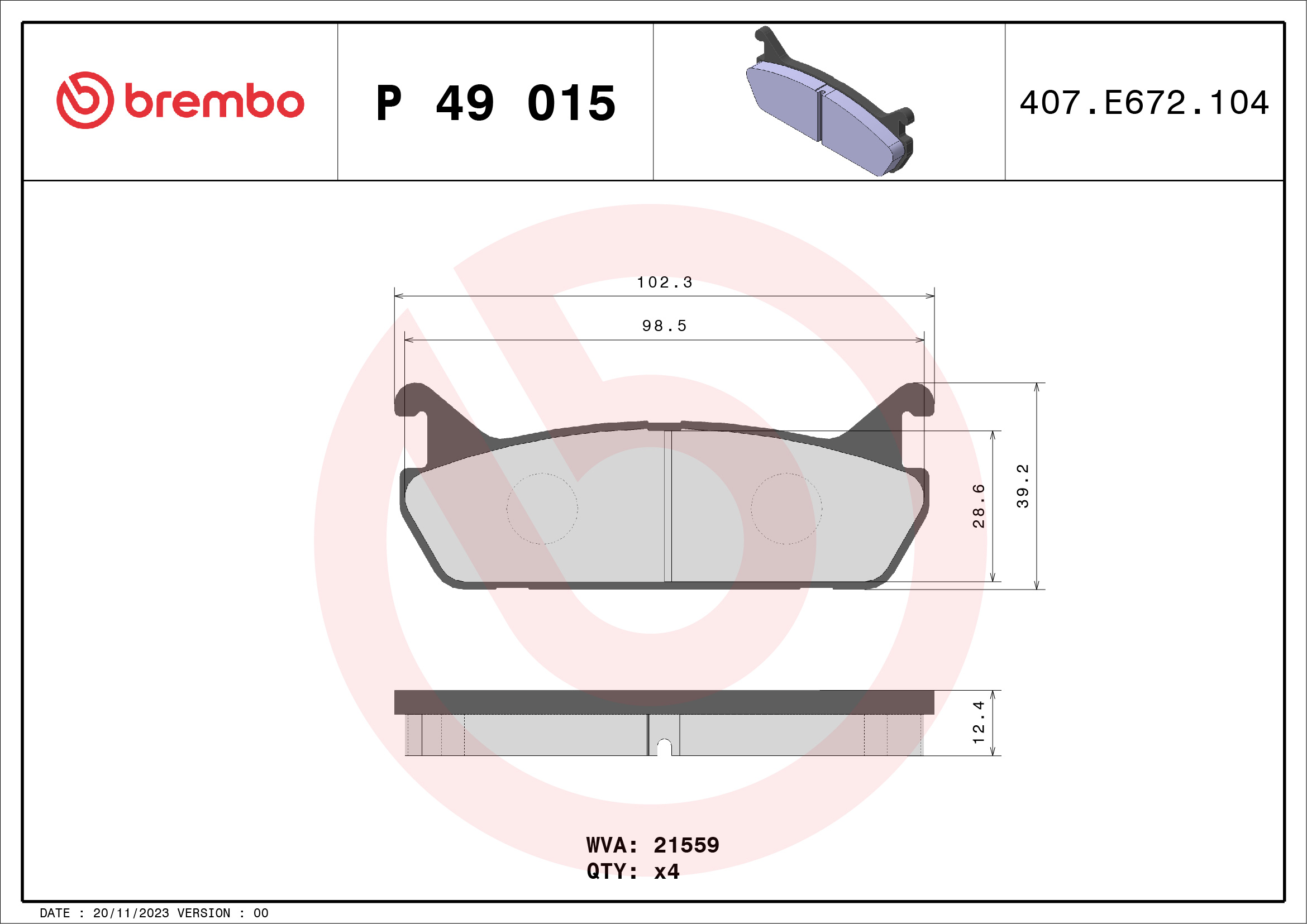 set placute frana,frana disc P 49 015 BREMBO