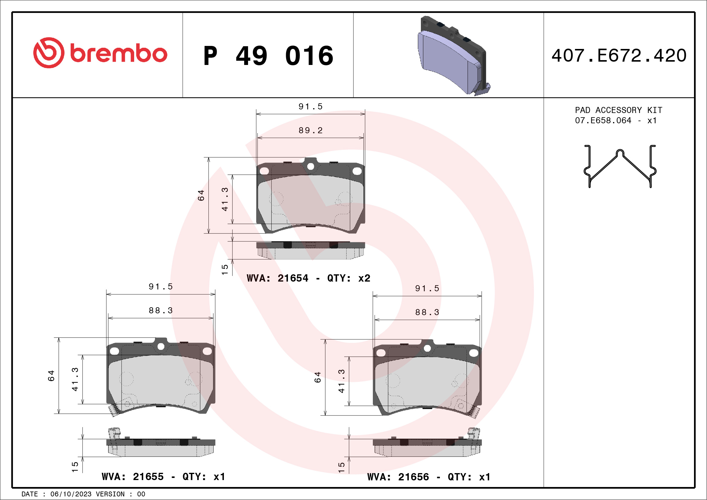 set placute frana,frana disc P 49 016 BREMBO