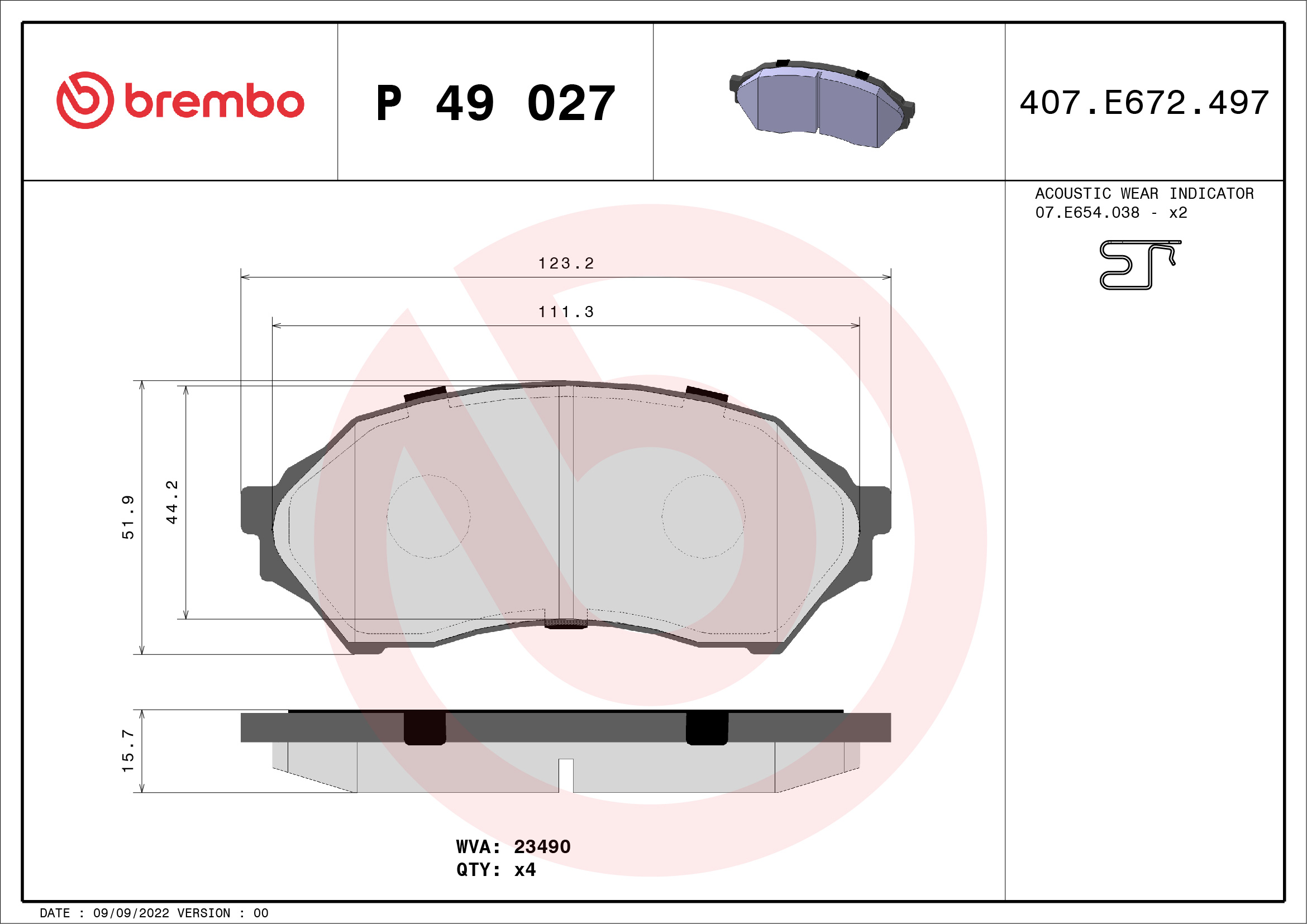 set placute frana,frana disc P 49 027 BREMBO