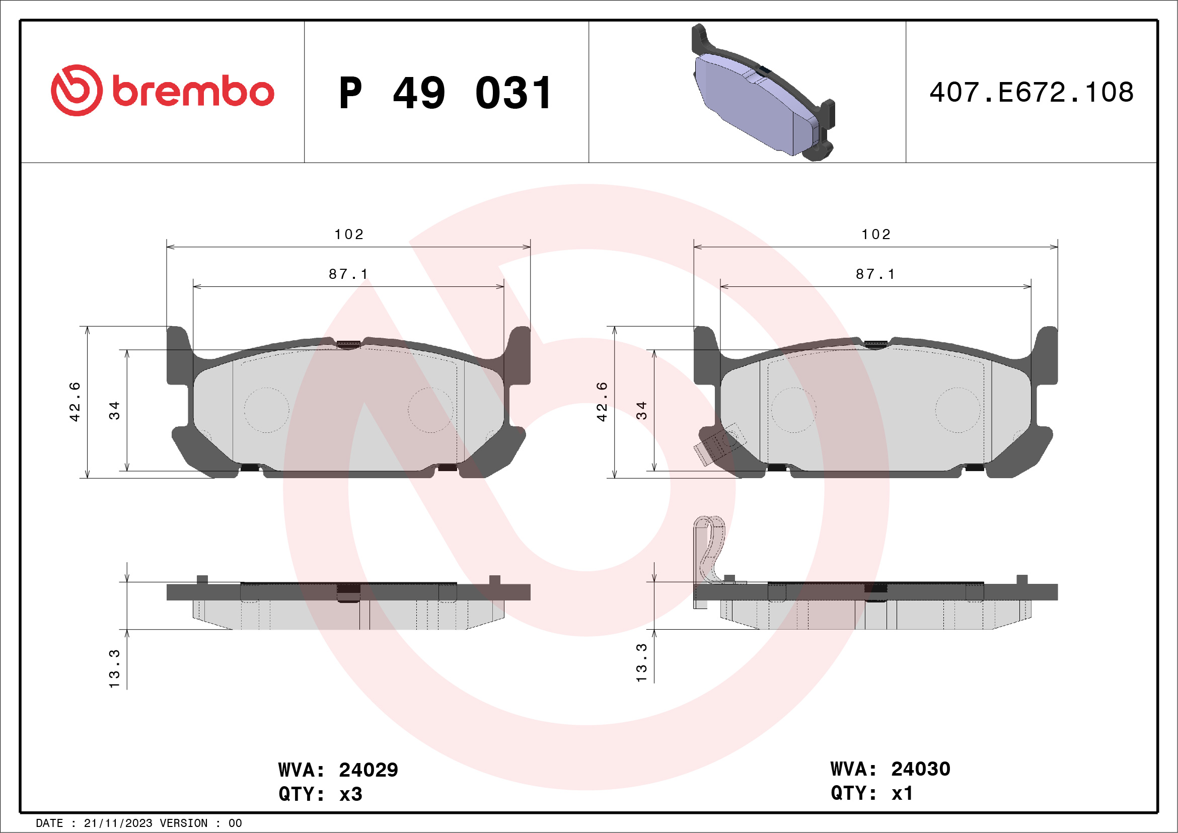 set placute frana,frana disc P 49 031 BREMBO