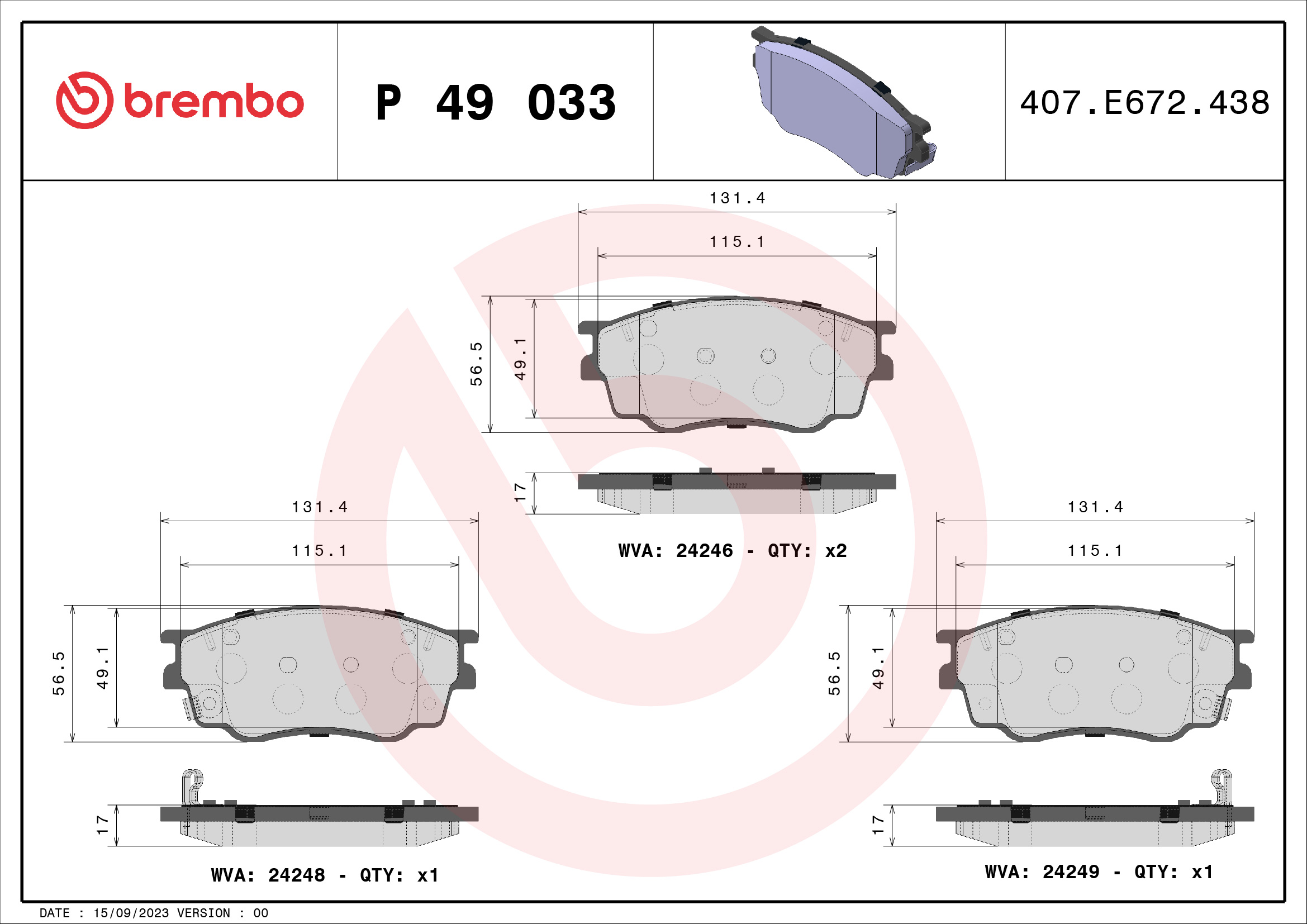 set placute frana,frana disc P 49 033 BREMBO