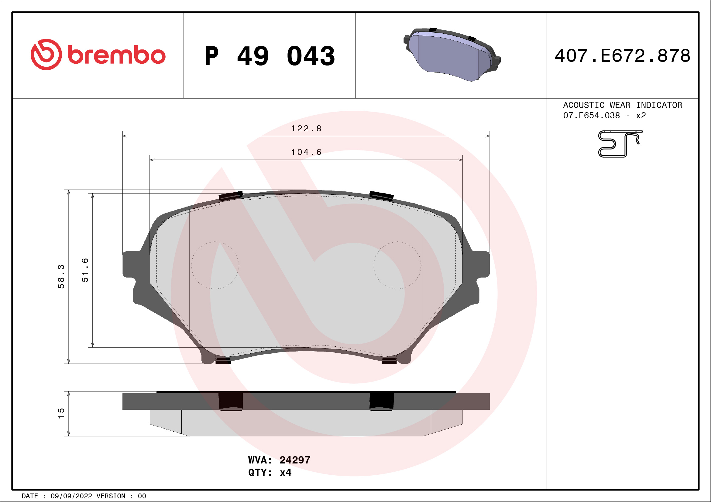 set placute frana,frana disc P 49 043 BREMBO