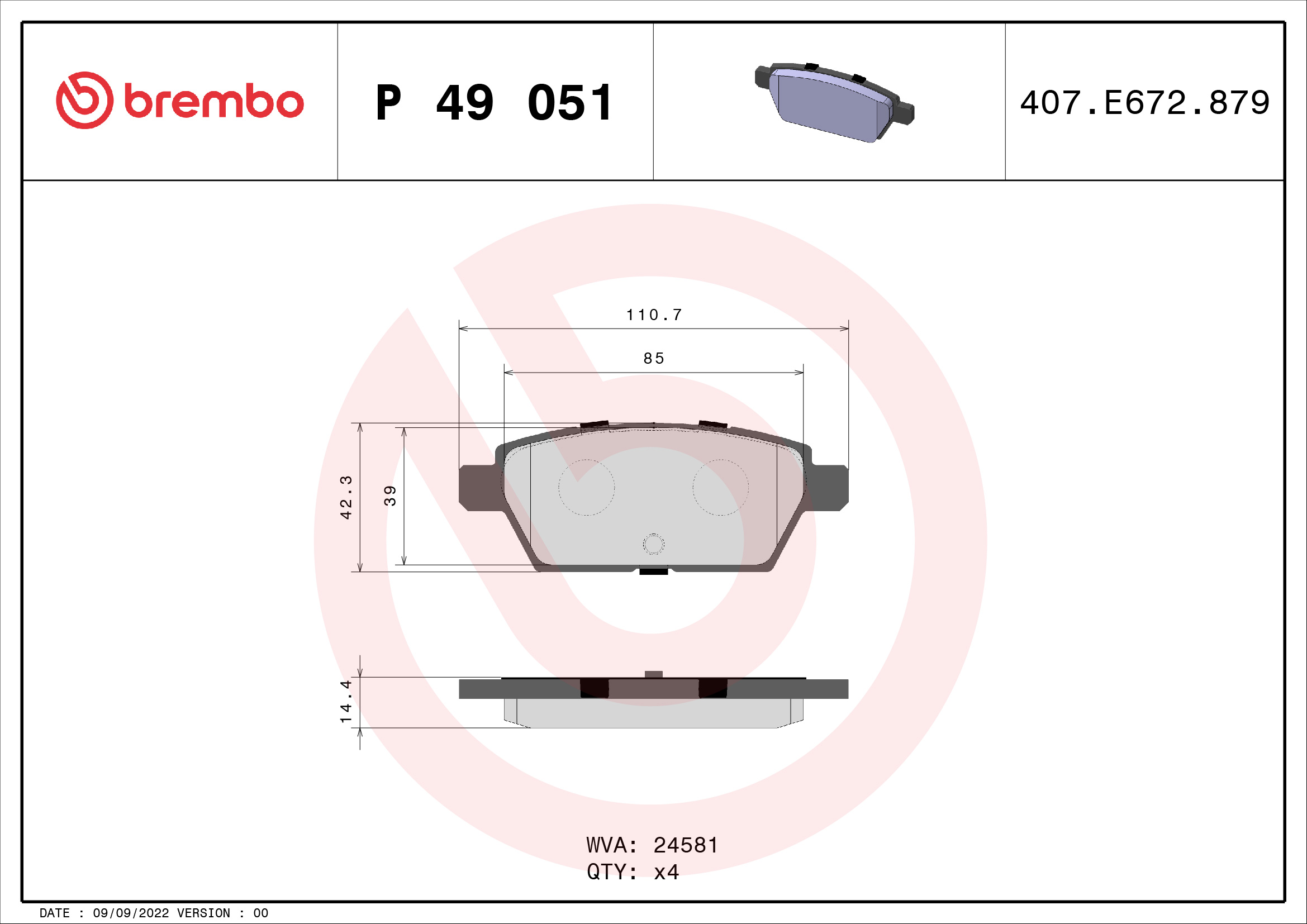 set placute frana,frana disc P 49 051 BREMBO