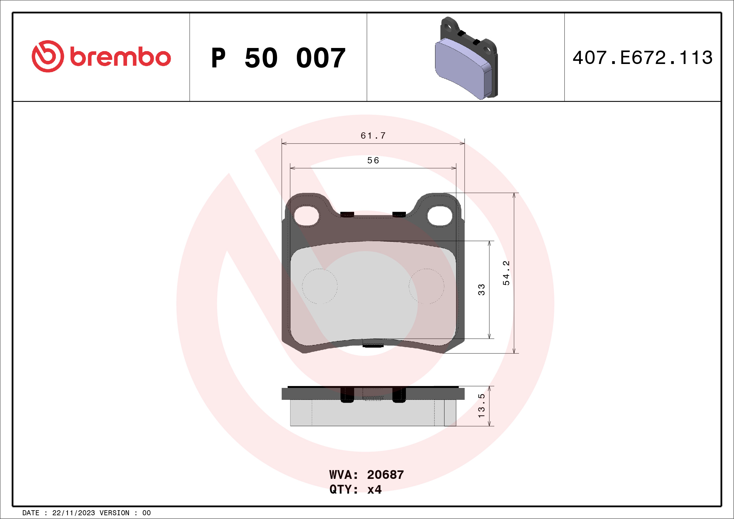 set placute frana,frana disc P 50 007 BREMBO