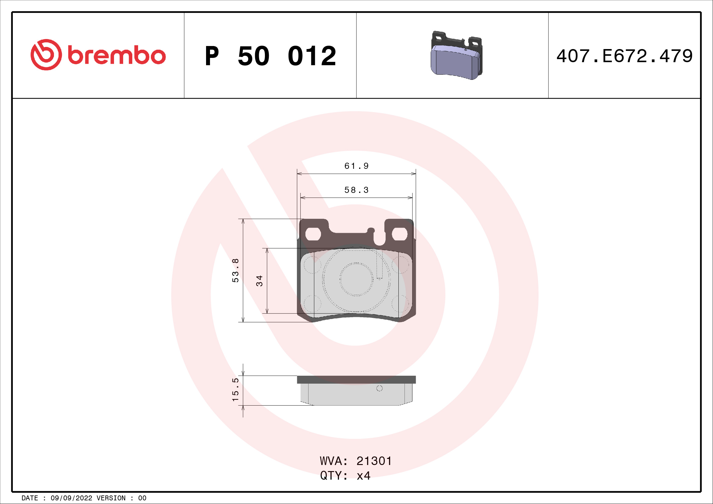 set placute frana,frana disc P 50 012 BREMBO