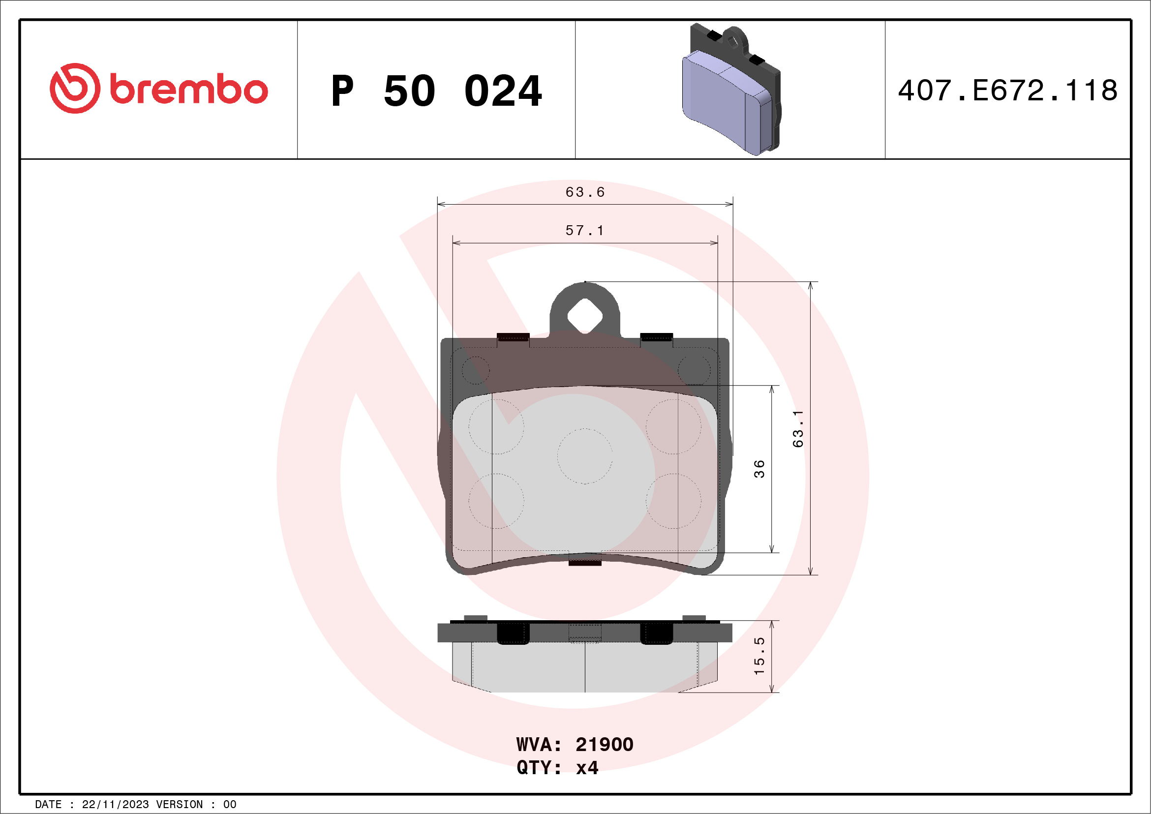 set placute frana,frana disc P 50 024 BREMBO