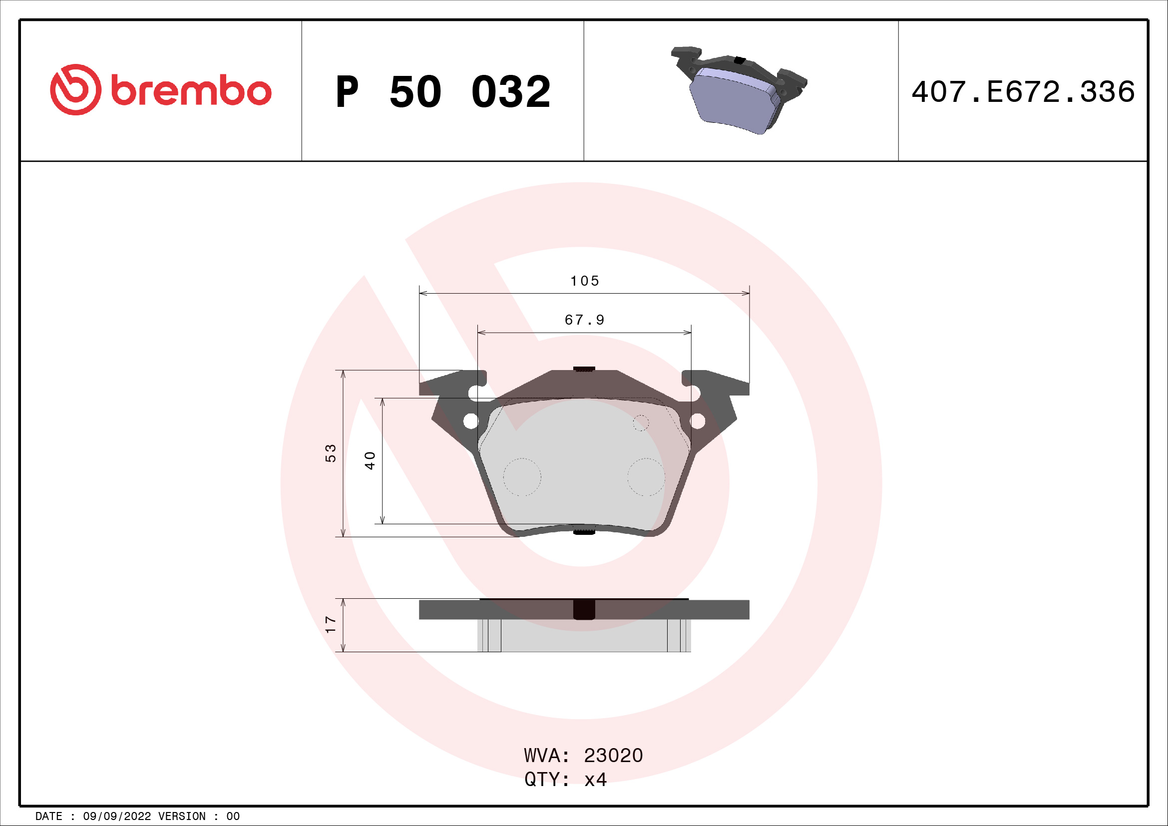 set placute frana,frana disc P 50 032 BREMBO