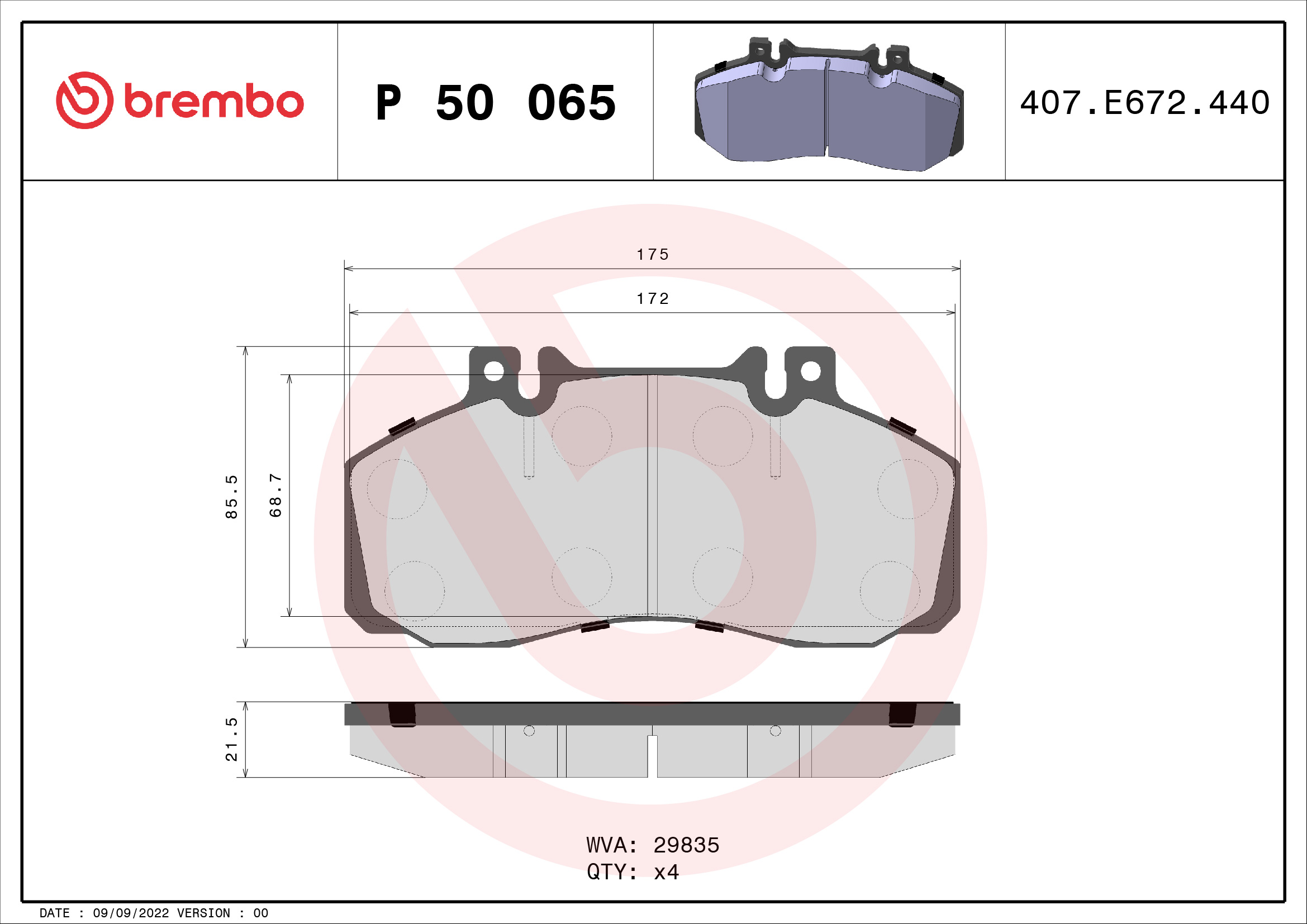 set placute frana,frana disc P 50 065 BREMBO