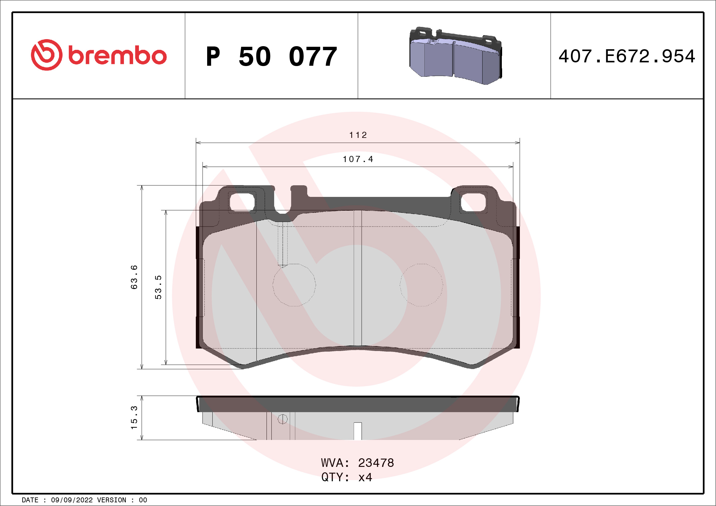 set placute frana,frana disc P 50 077 BREMBO
