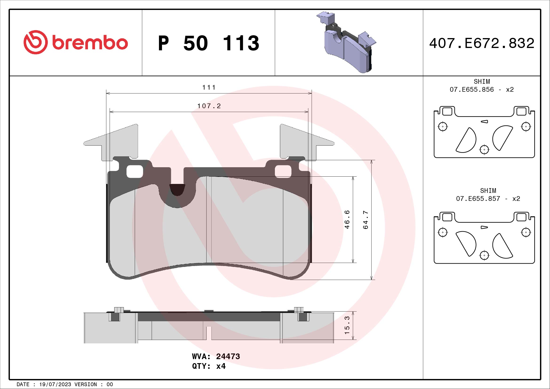 set placute frana,frana disc P 50 113 BREMBO