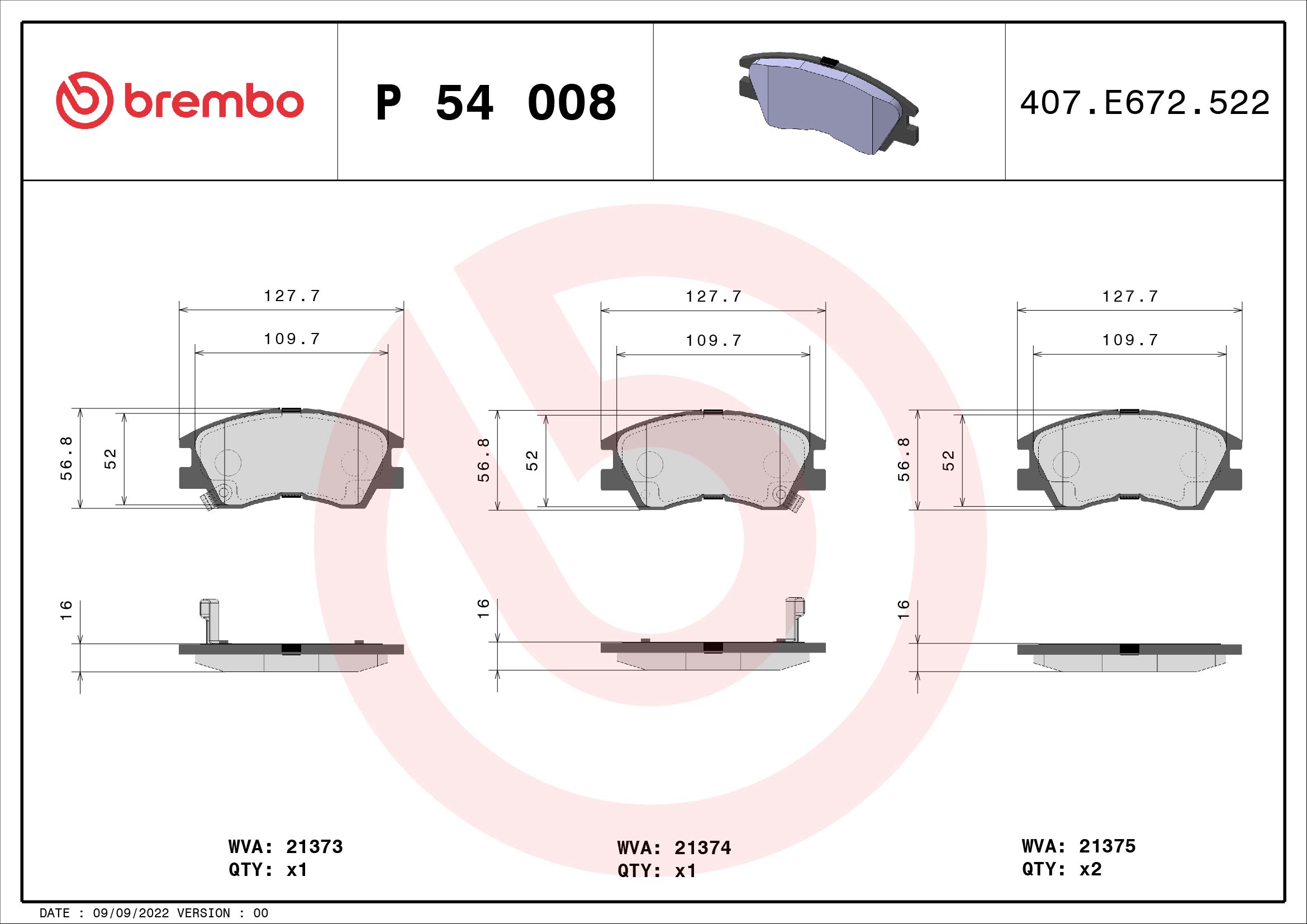 set placute frana,frana disc P 54 008 BREMBO