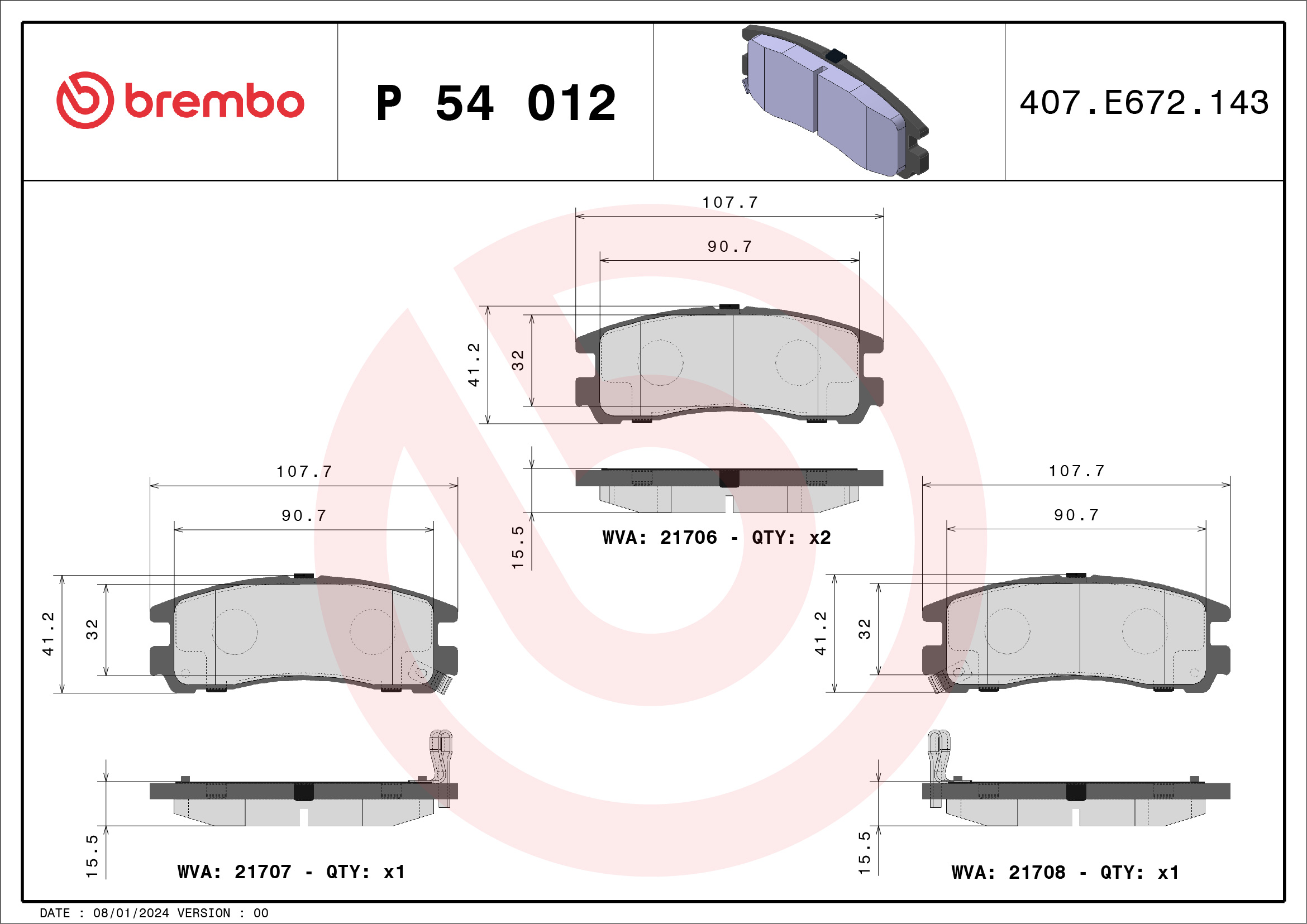 set placute frana,frana disc P 54 012 BREMBO