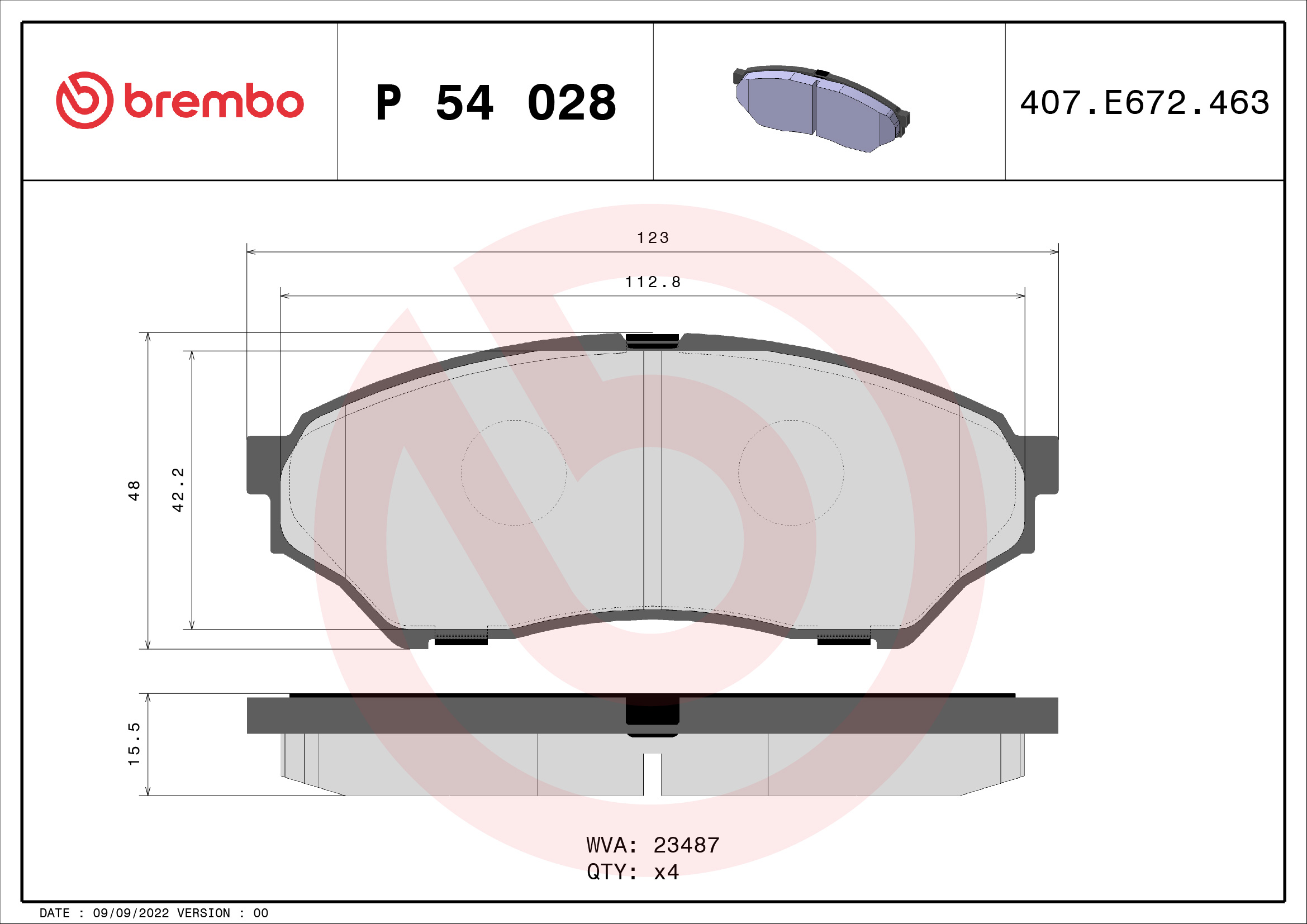 set placute frana,frana disc P 54 028 BREMBO