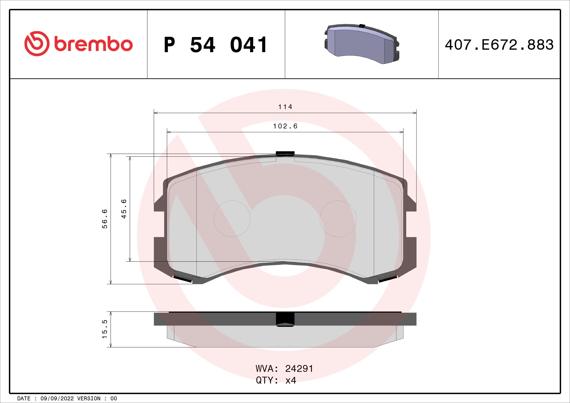 set placute frana,frana disc P 54 041 BREMBO