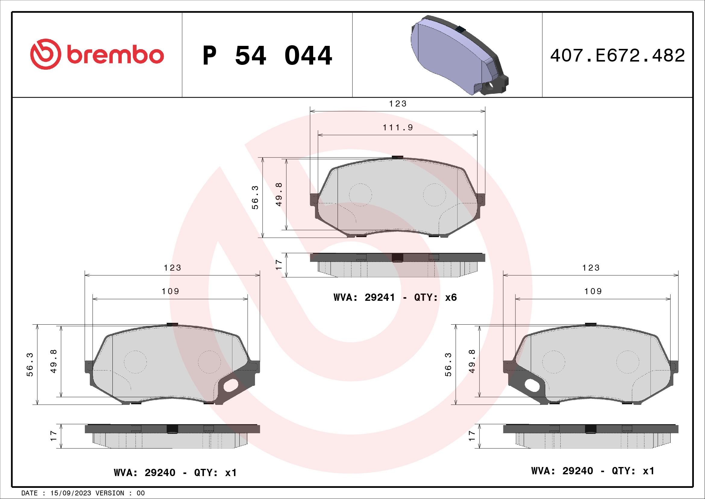 set placute frana,frana disc P 54 044 BREMBO