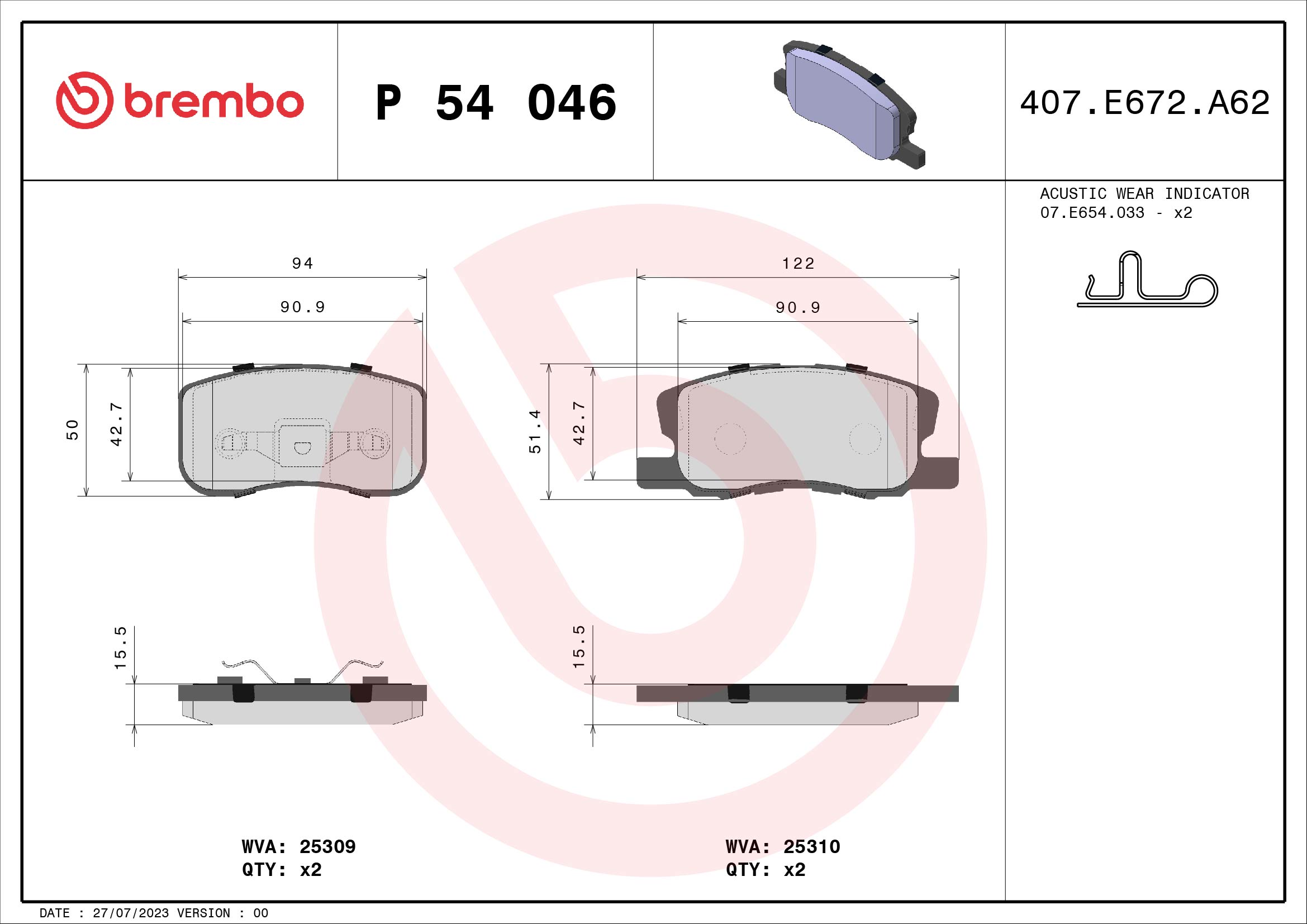 set placute frana,frana disc P 54 046 BREMBO