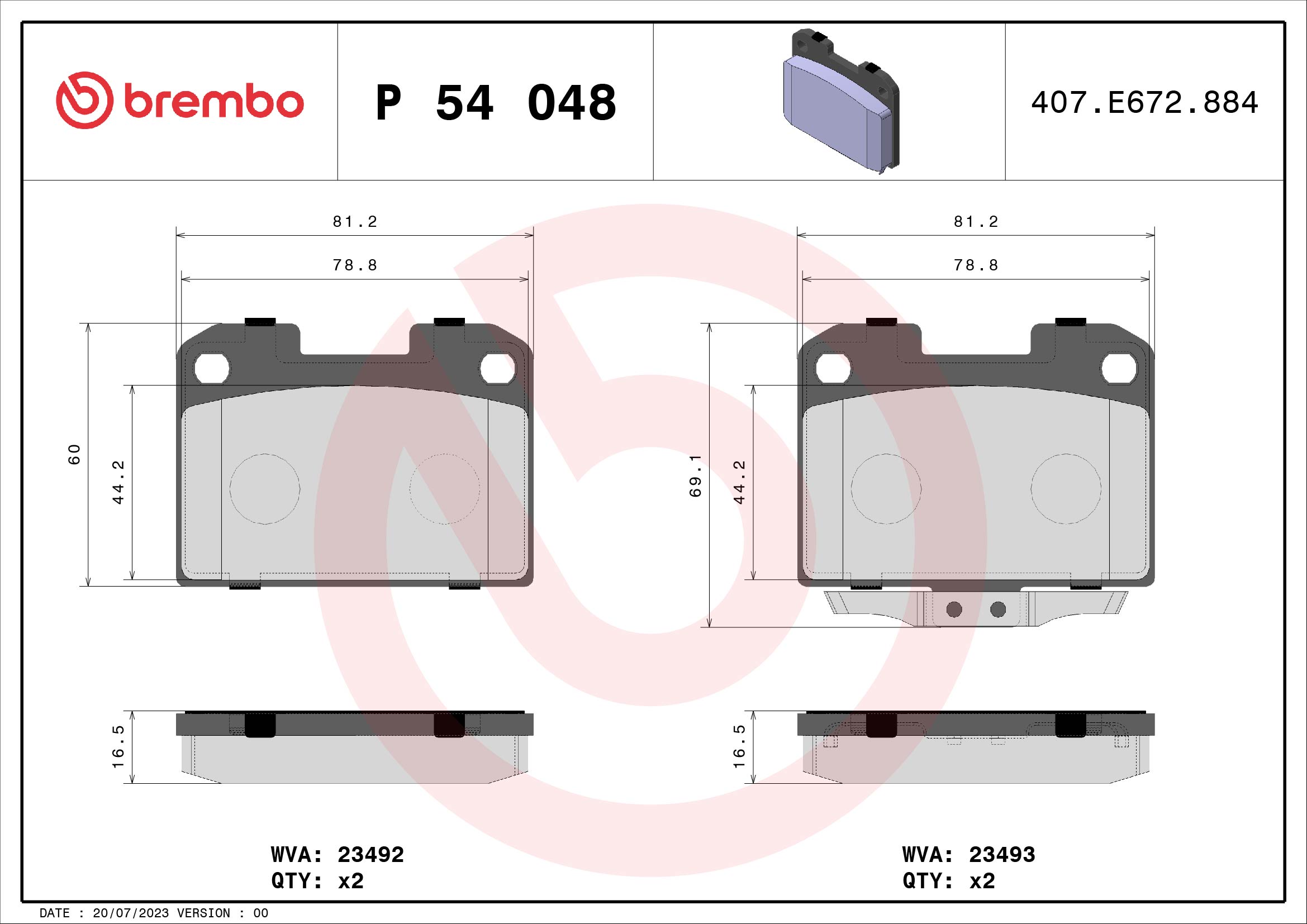 set placute frana,frana disc P 54 048 BREMBO