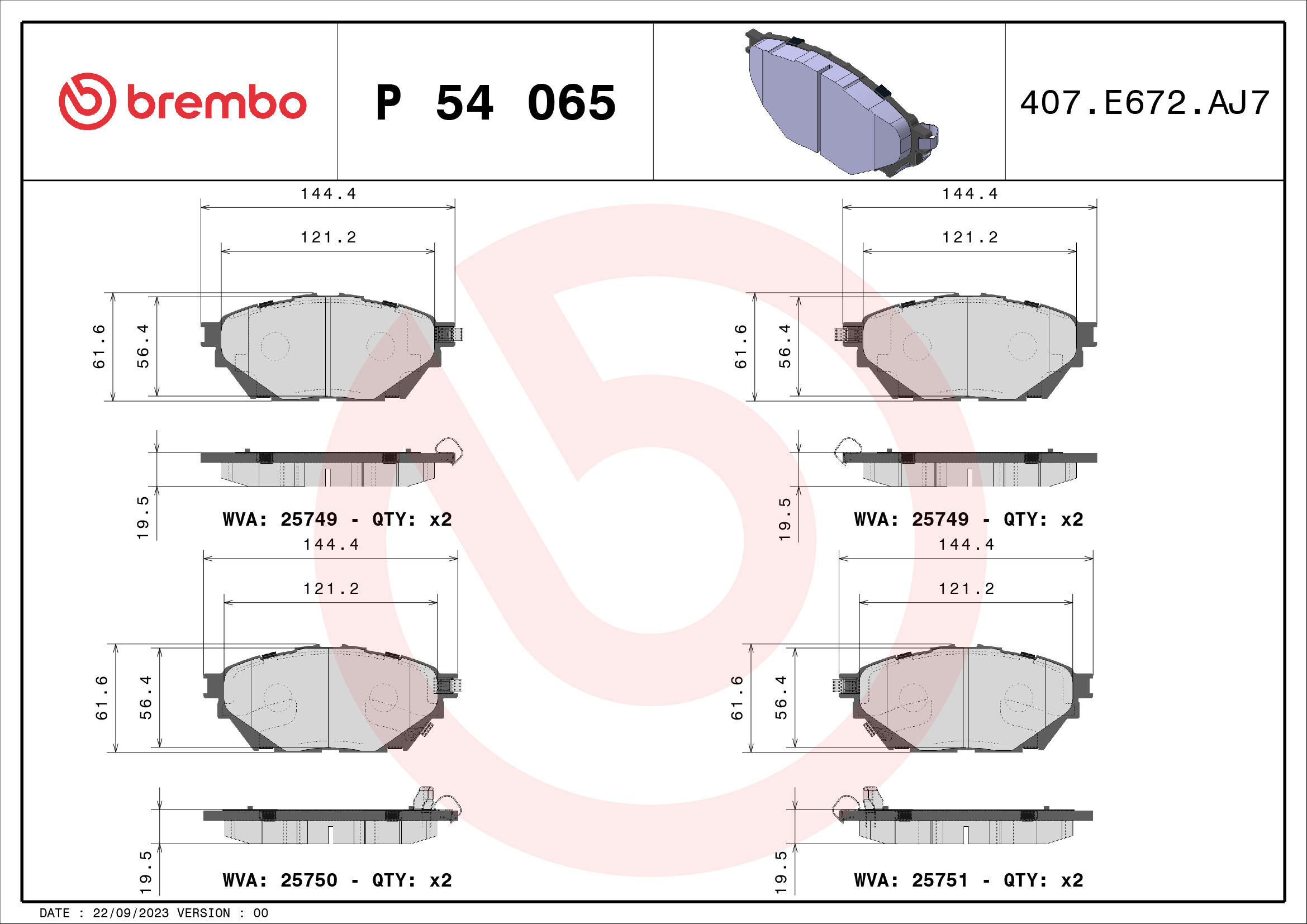 set placute frana,frana disc P 54 065 BREMBO
