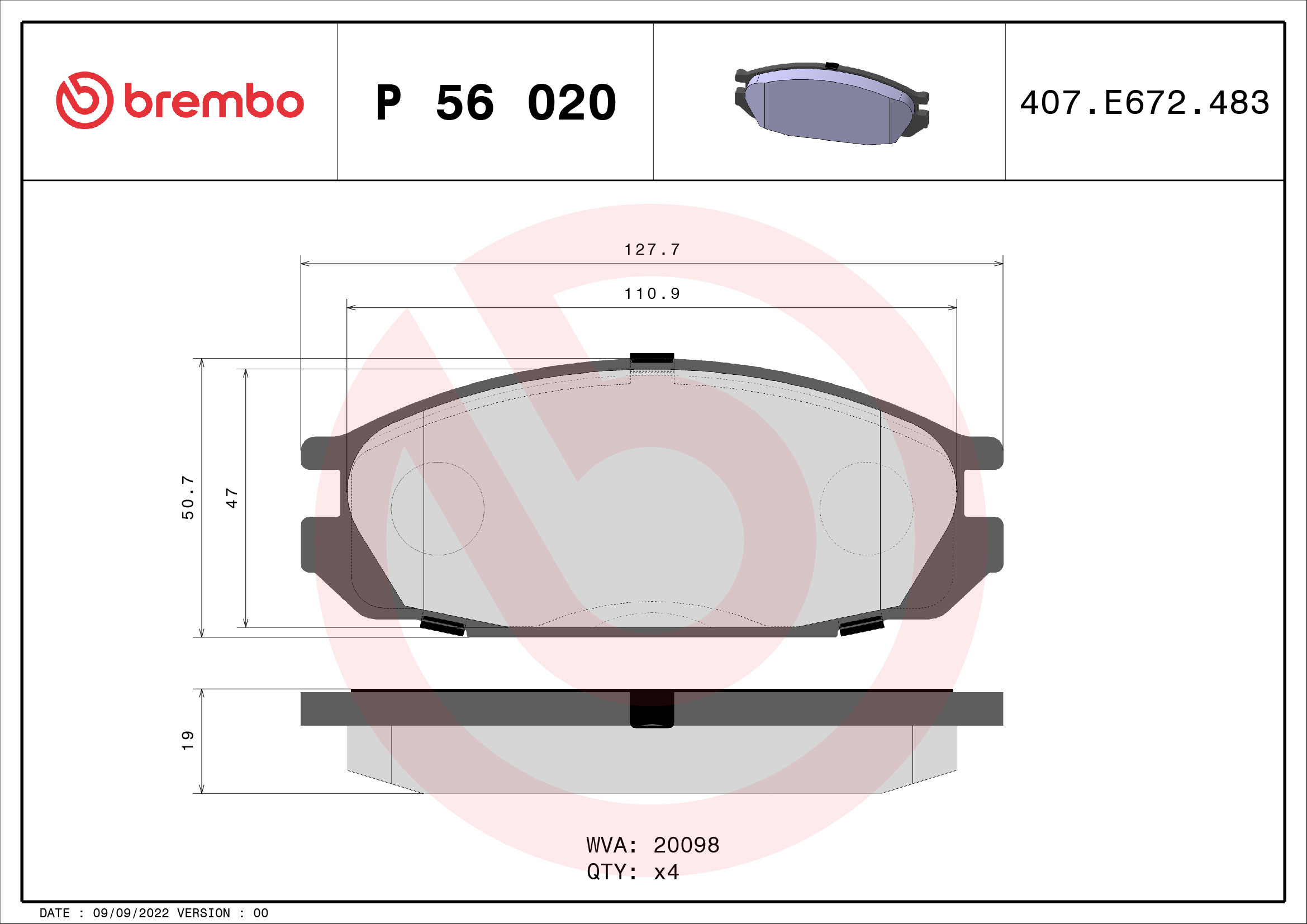 set placute frana,frana disc P 56 020 BREMBO