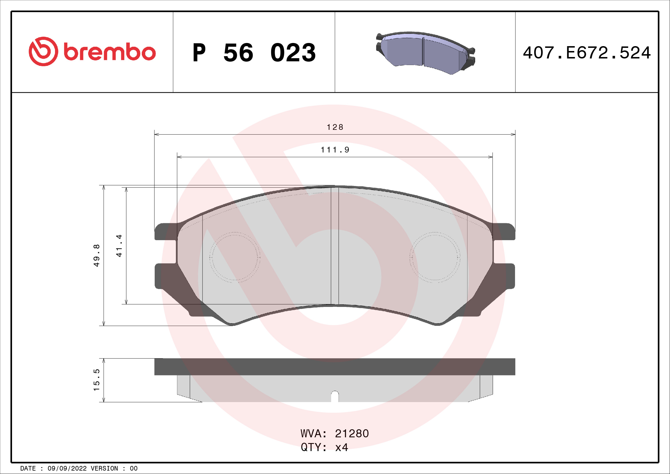 set placute frana,frana disc P 56 023 BREMBO
