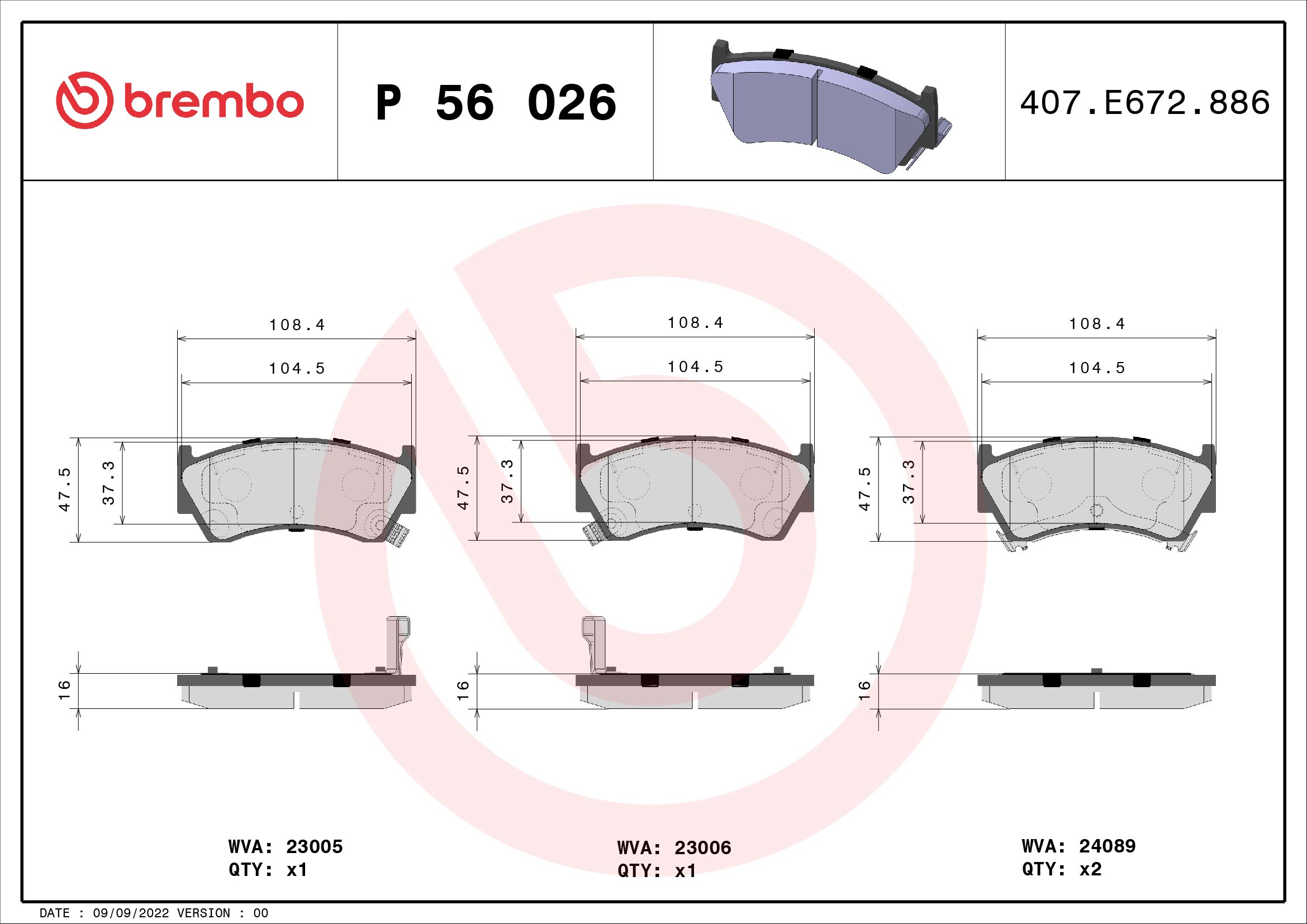 set placute frana,frana disc P 56 026 BREMBO