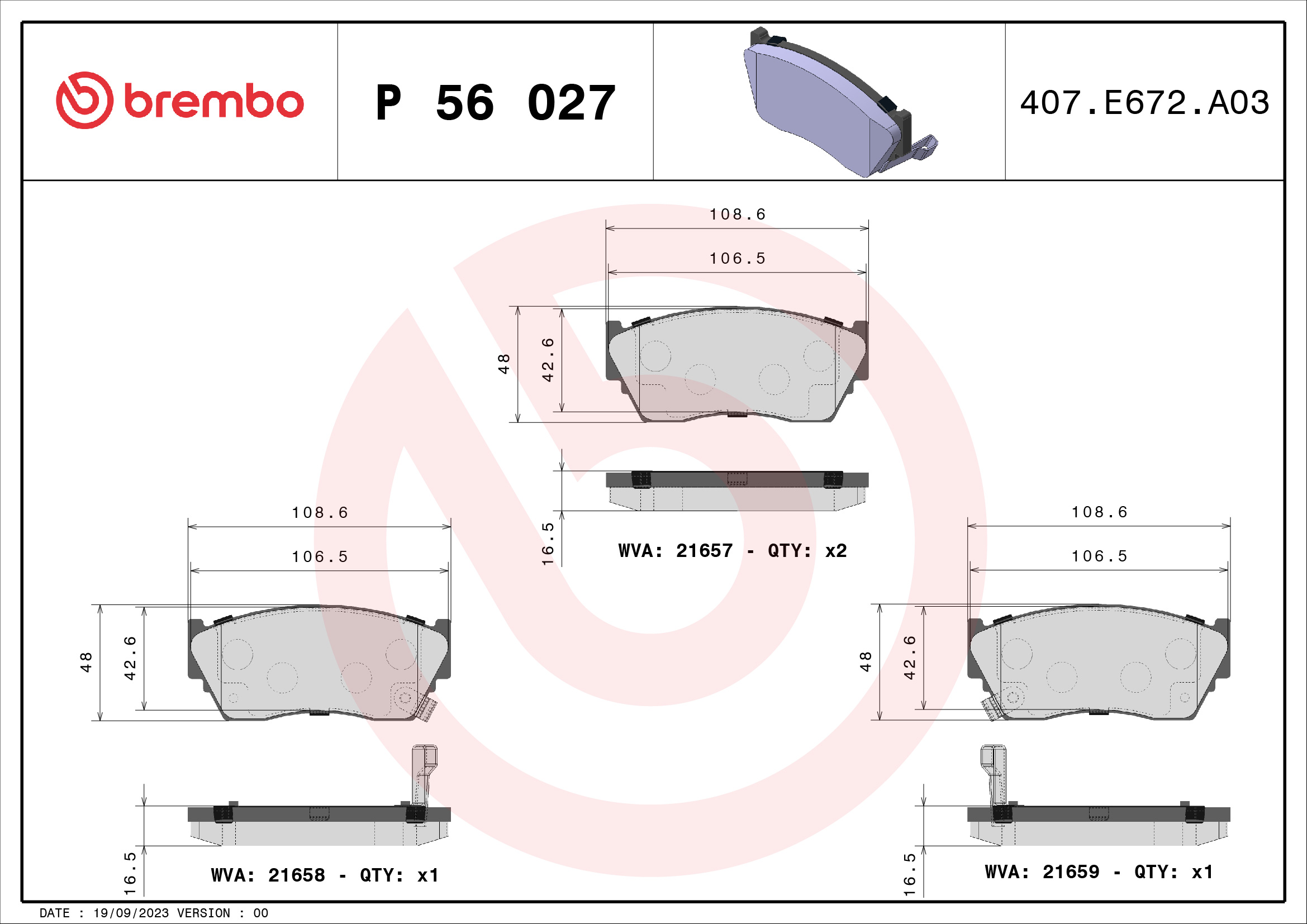 set placute frana,frana disc P 56 027 BREMBO