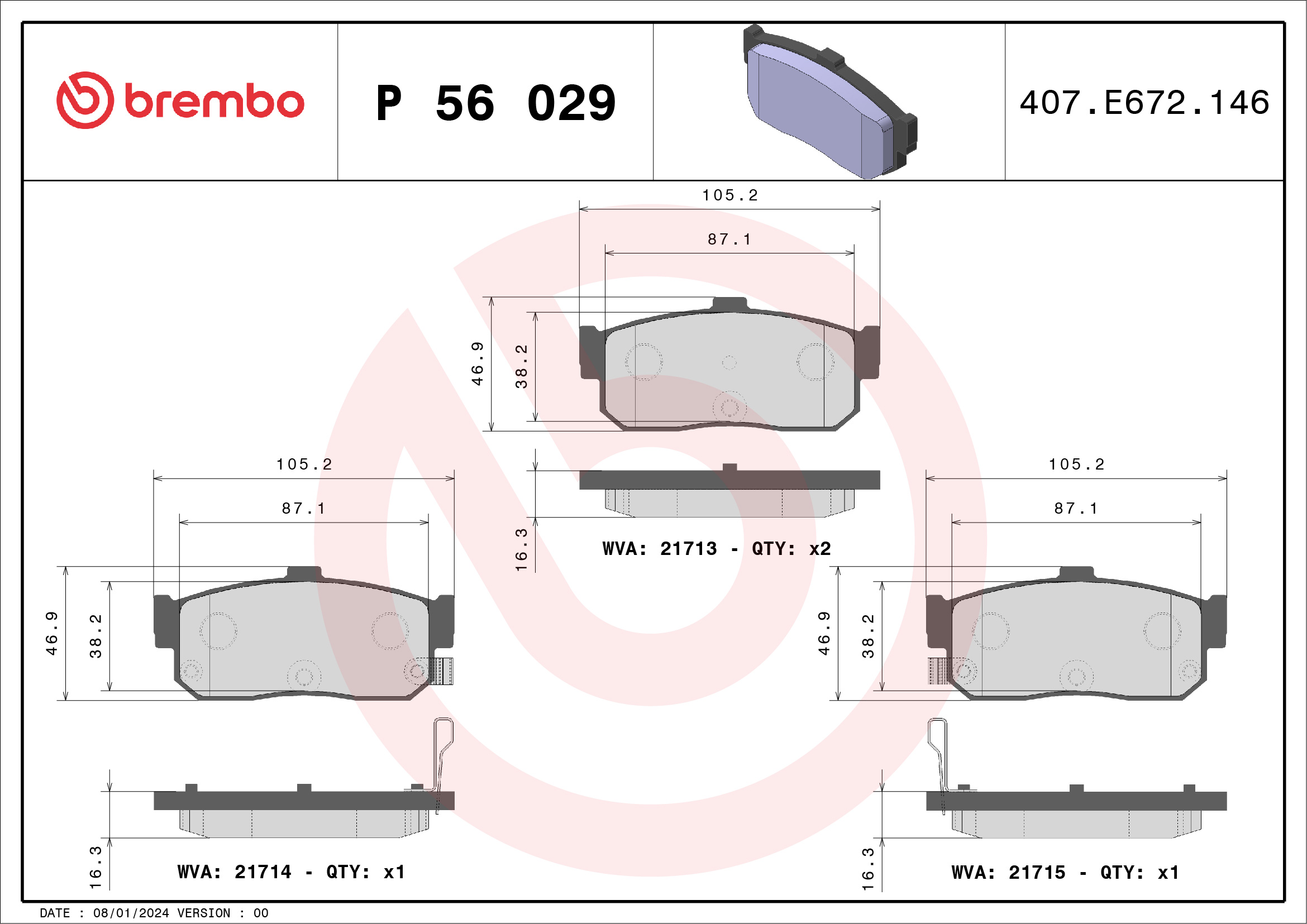 set placute frana,frana disc P 56 029 BREMBO