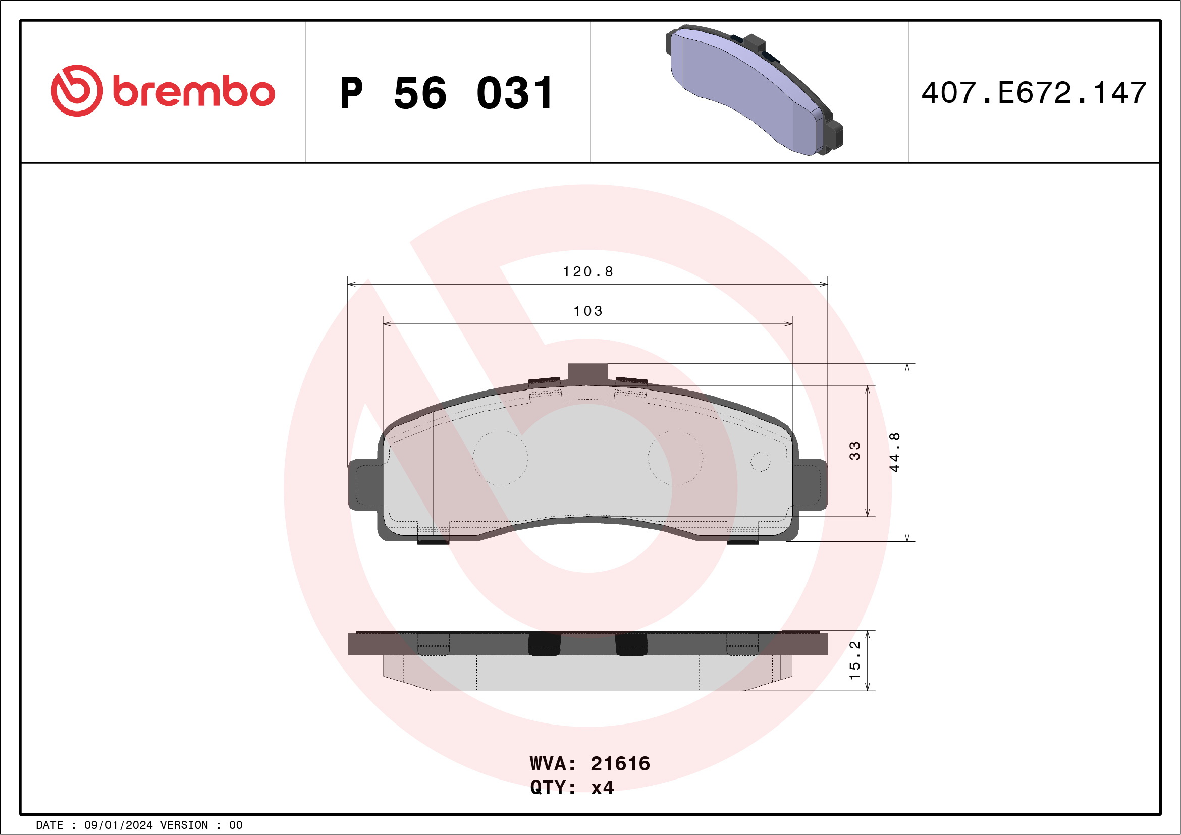 set placute frana,frana disc P 56 031 BREMBO