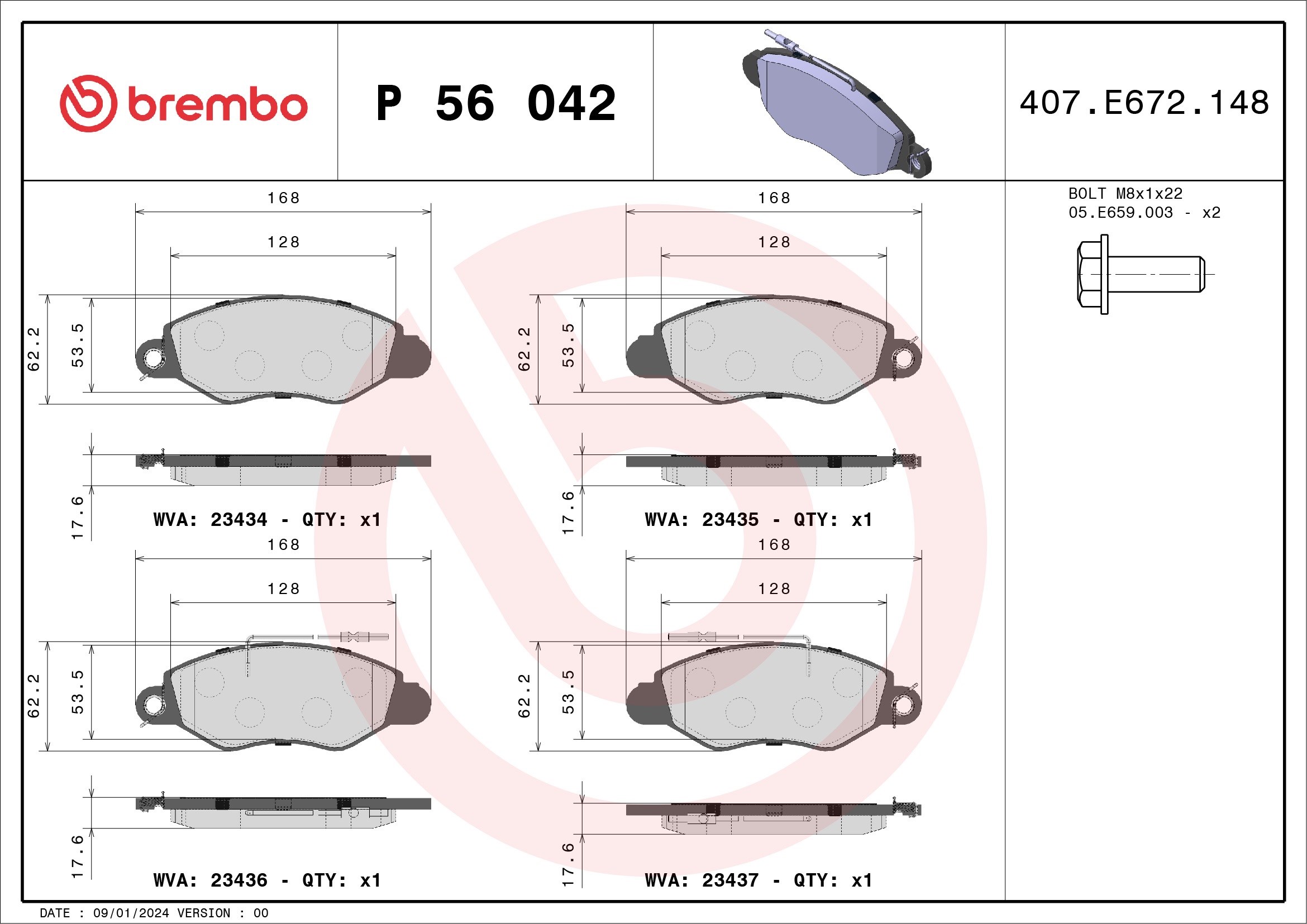 set placute frana,frana disc P 56 042 BREMBO