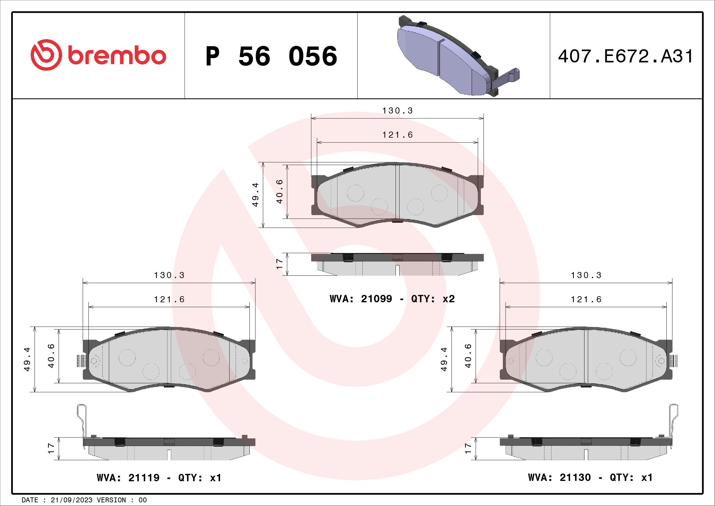 set placute frana,frana disc P 56 056 BREMBO