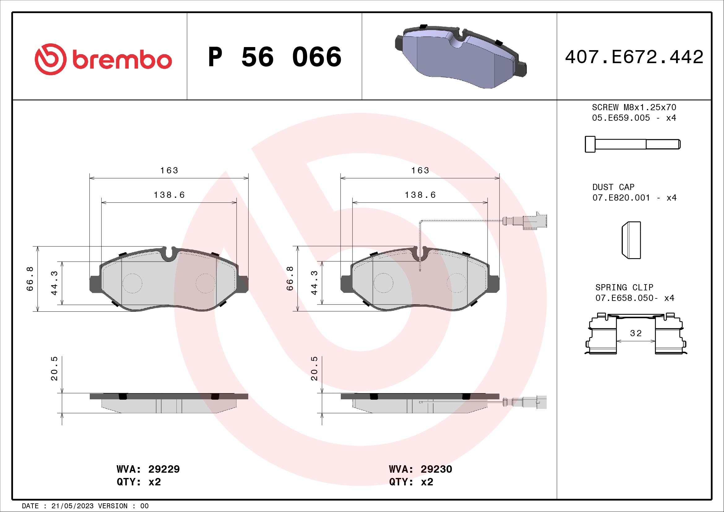 set placute frana,frana disc P 56 066 BREMBO