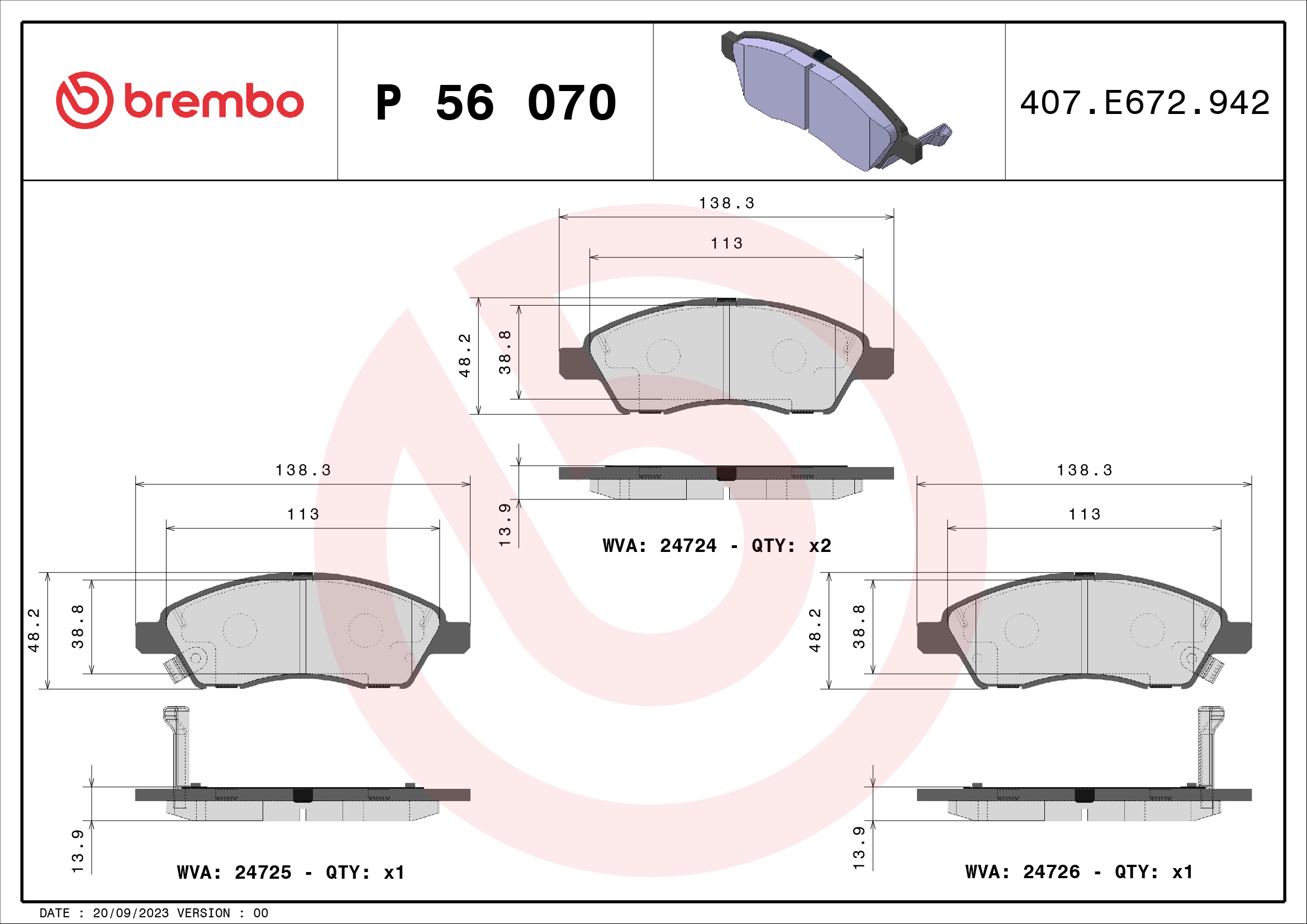 set placute frana,frana disc P 56 070 BREMBO