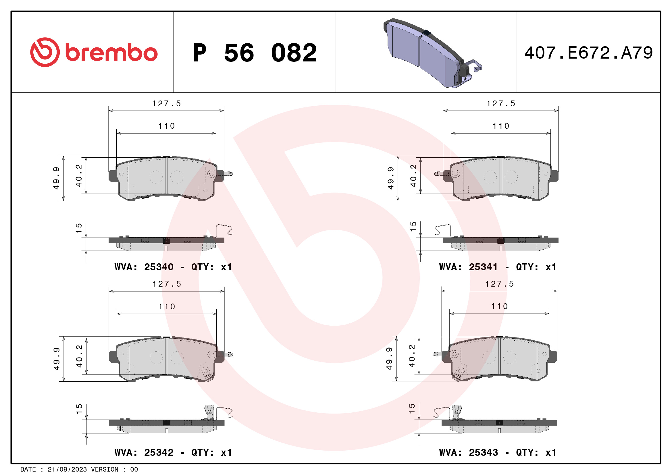 set placute frana,frana disc P 56 082 BREMBO