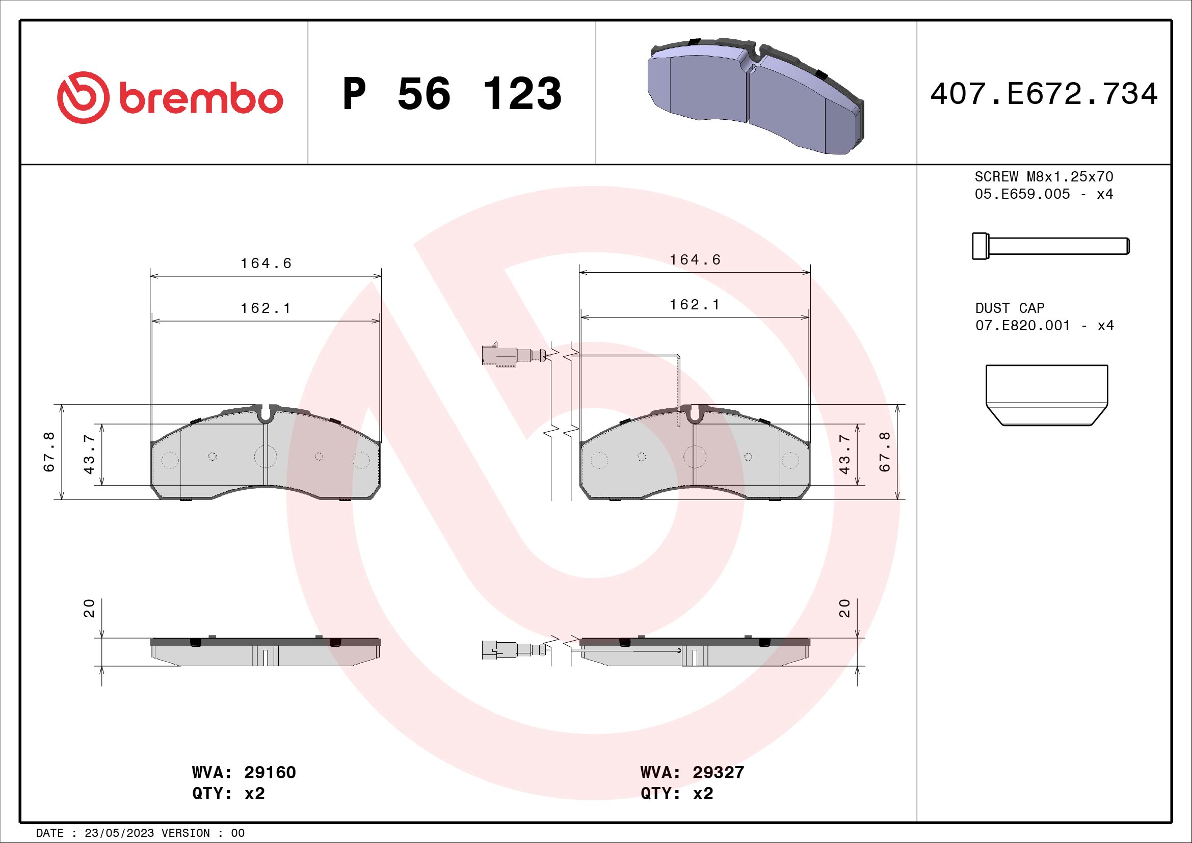 set placute frana,frana disc P 56 123 BREMBO