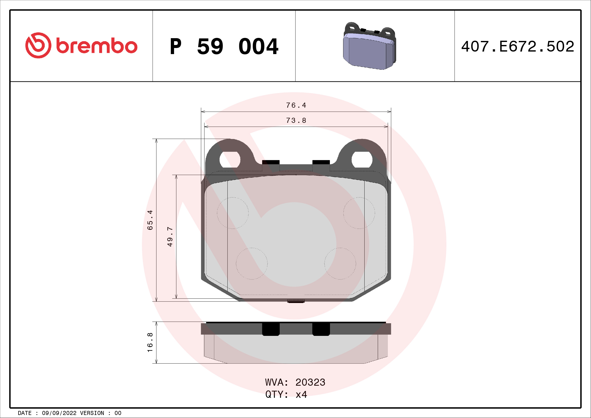 set placute frana,frana disc P 59 004 BREMBO